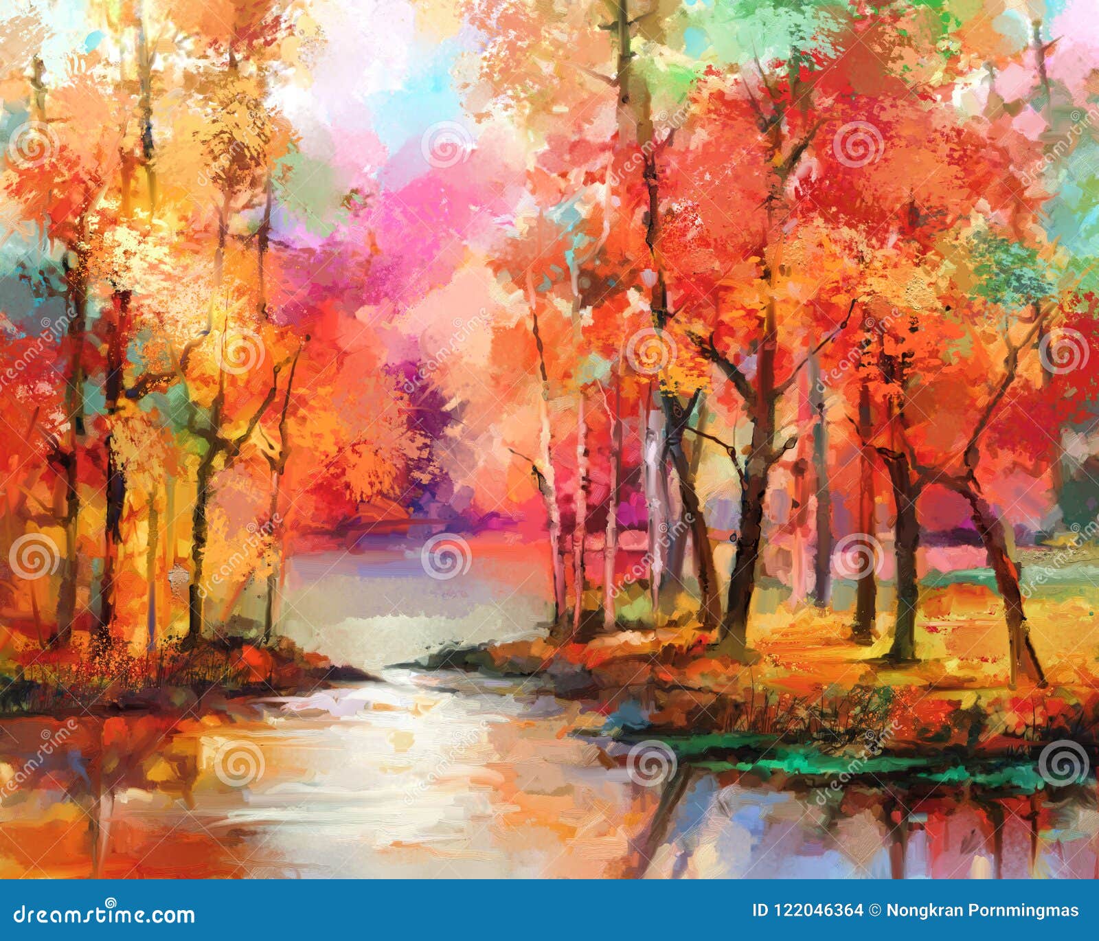 autumn, fall season nature background. hand painted impressionist, outdoor landscape