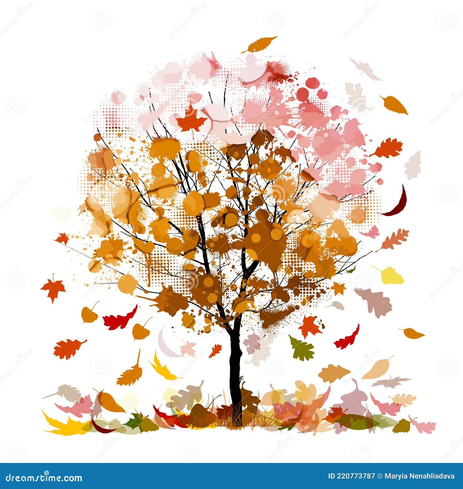 Autumn with Falling Leaves. Orange Autumn Tree. Vector Illustration ...