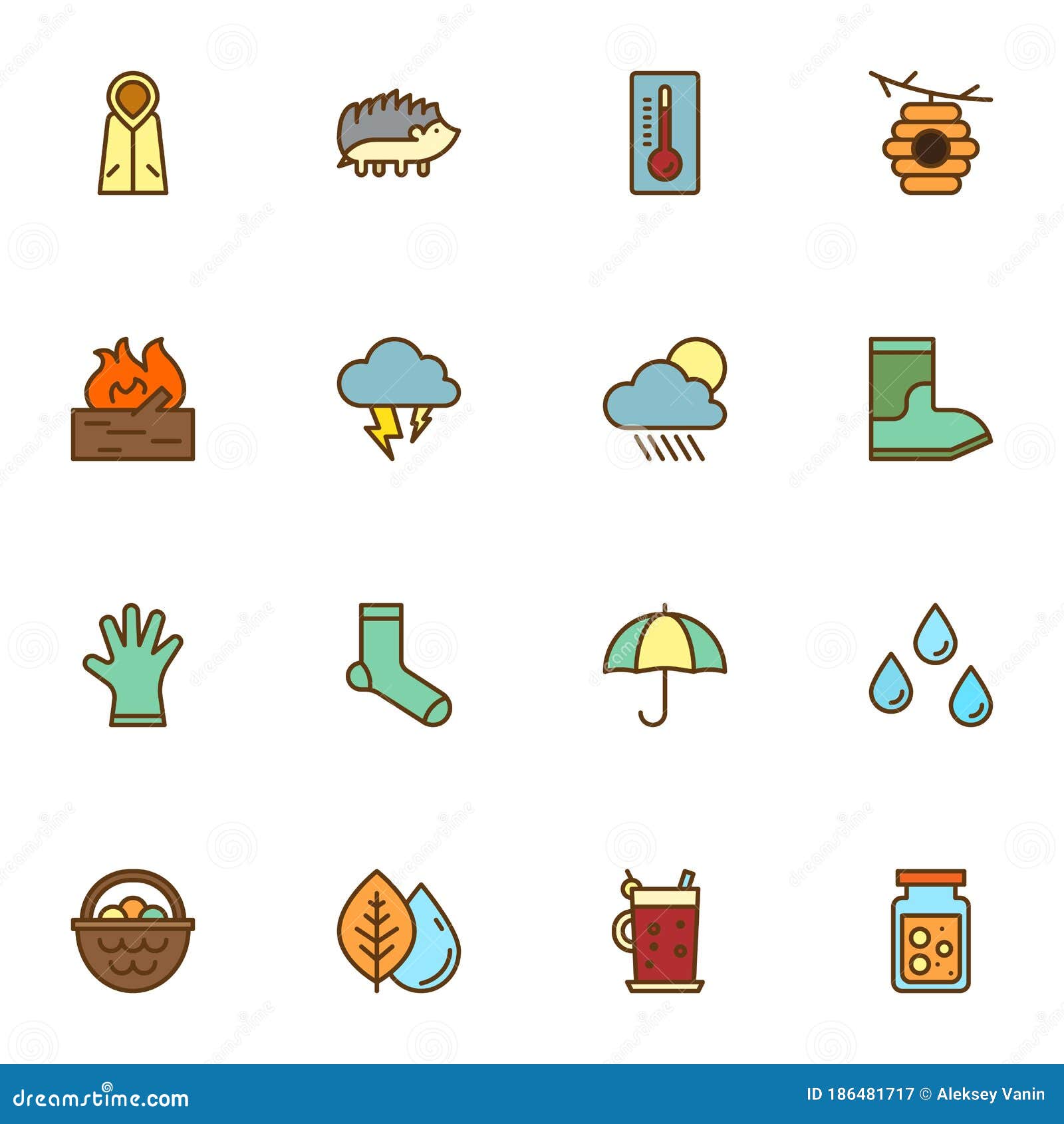 autumn filled outline icons set