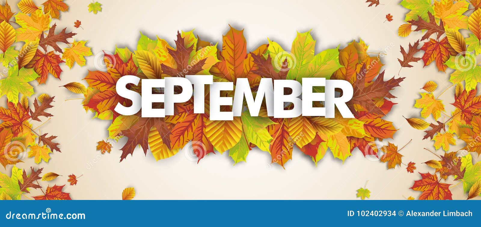 Autumn Foliage September Header White Background Cartoon Vector Autumn Foliage September Header White Background Cartoon Vector