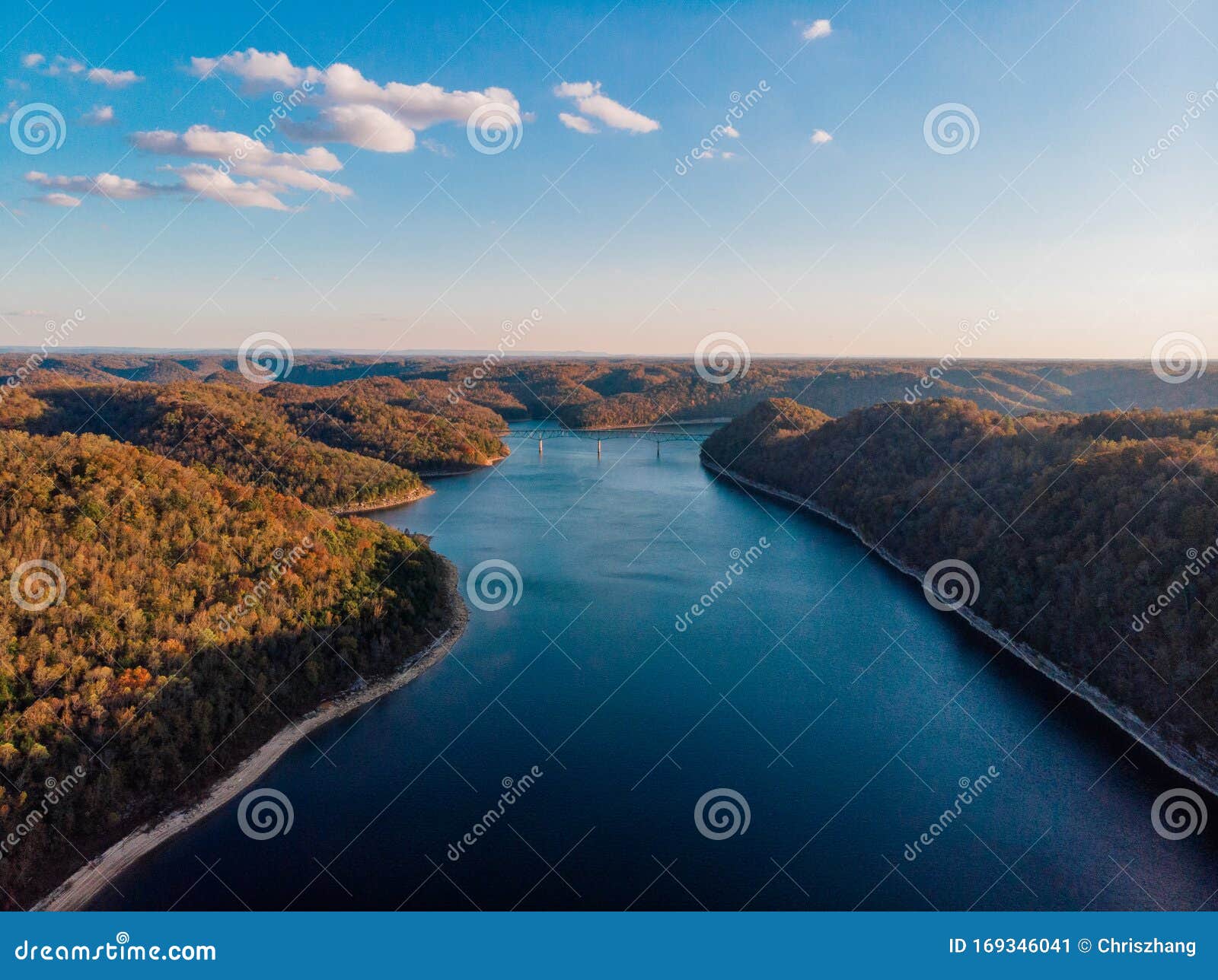 autumn forests bridge and river overlook by drone dji mavic mini