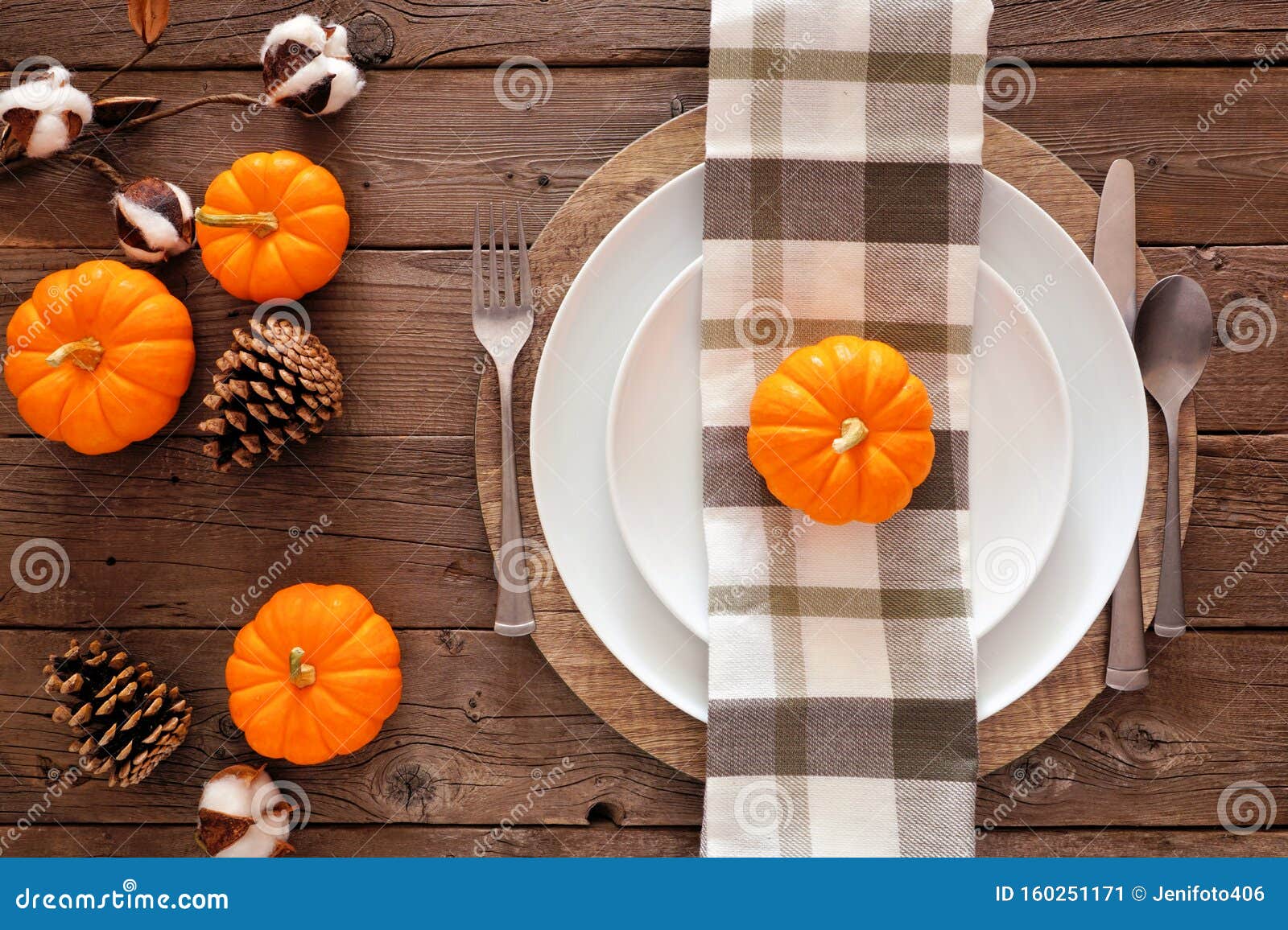 Autumn Harvest or Thanksgiving Dinner Table Setting, Top View on a ...