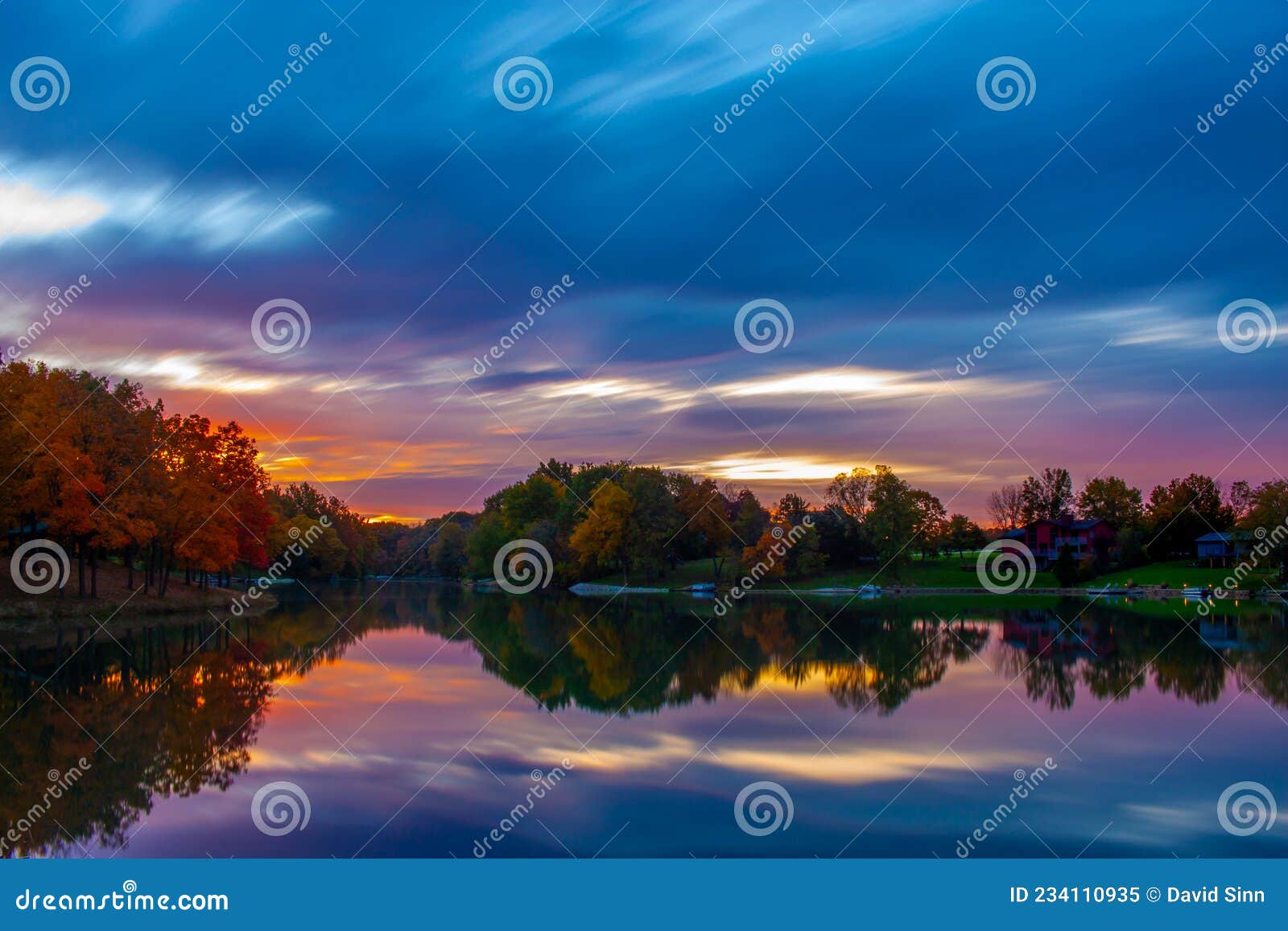 autumn lake in woodford county, illinois after sunrise