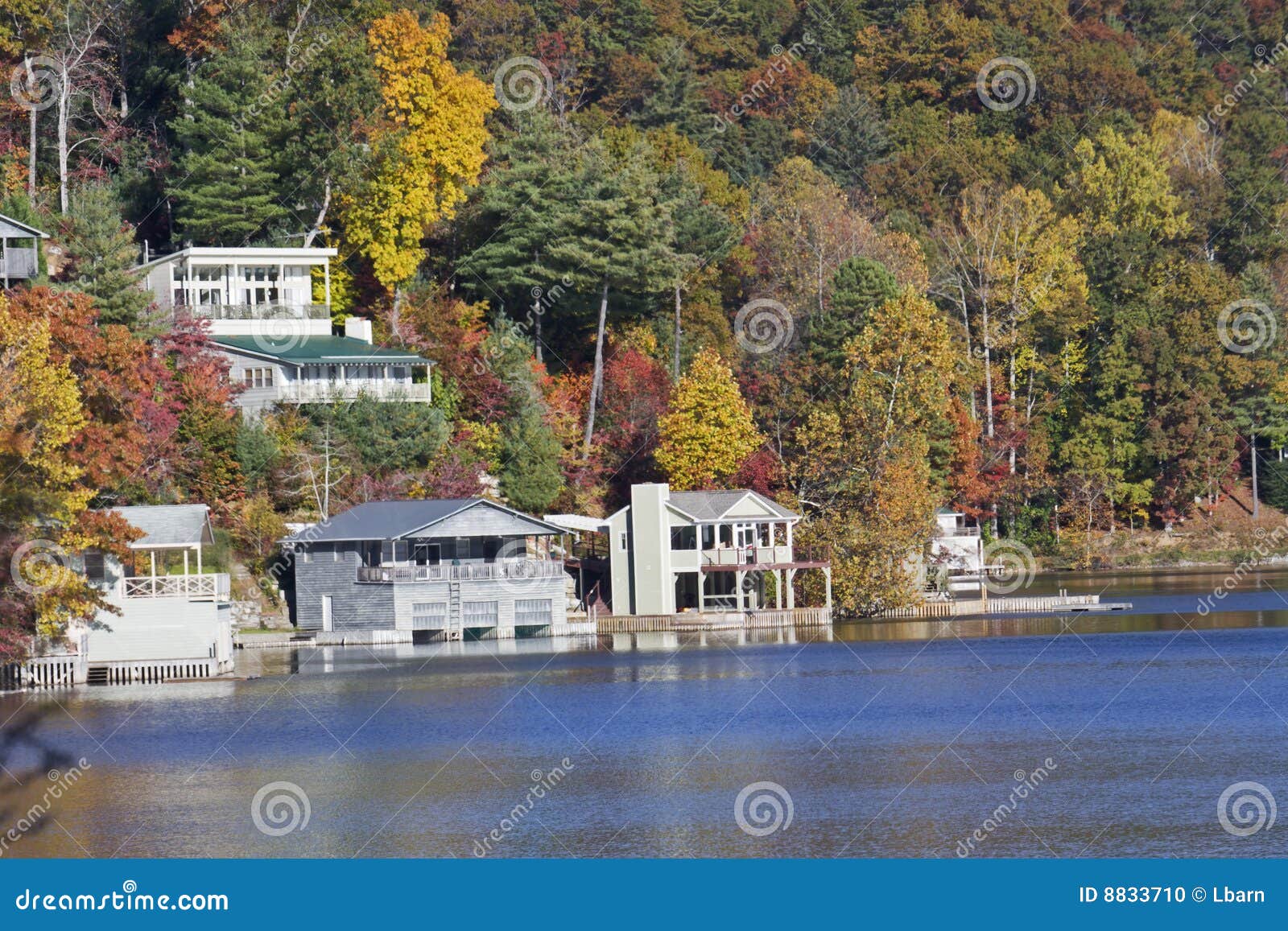 Autumn lakefront homes stock photo. Image of homes, trees 8833710