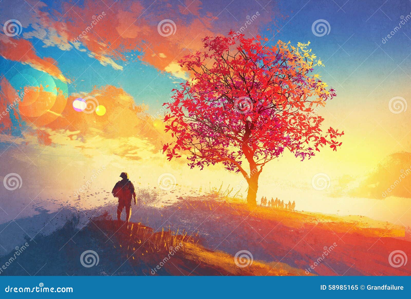 autumn landscape with alone tree on mountain