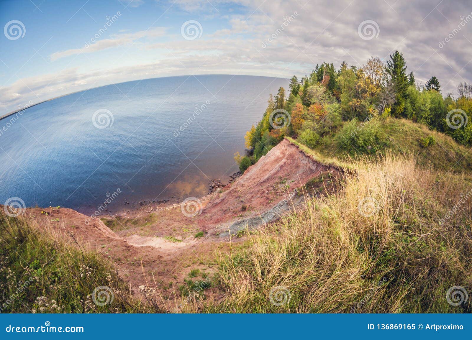 Download Autumn Landscape. High Cliff On Lake. Fisheye Distortion ...