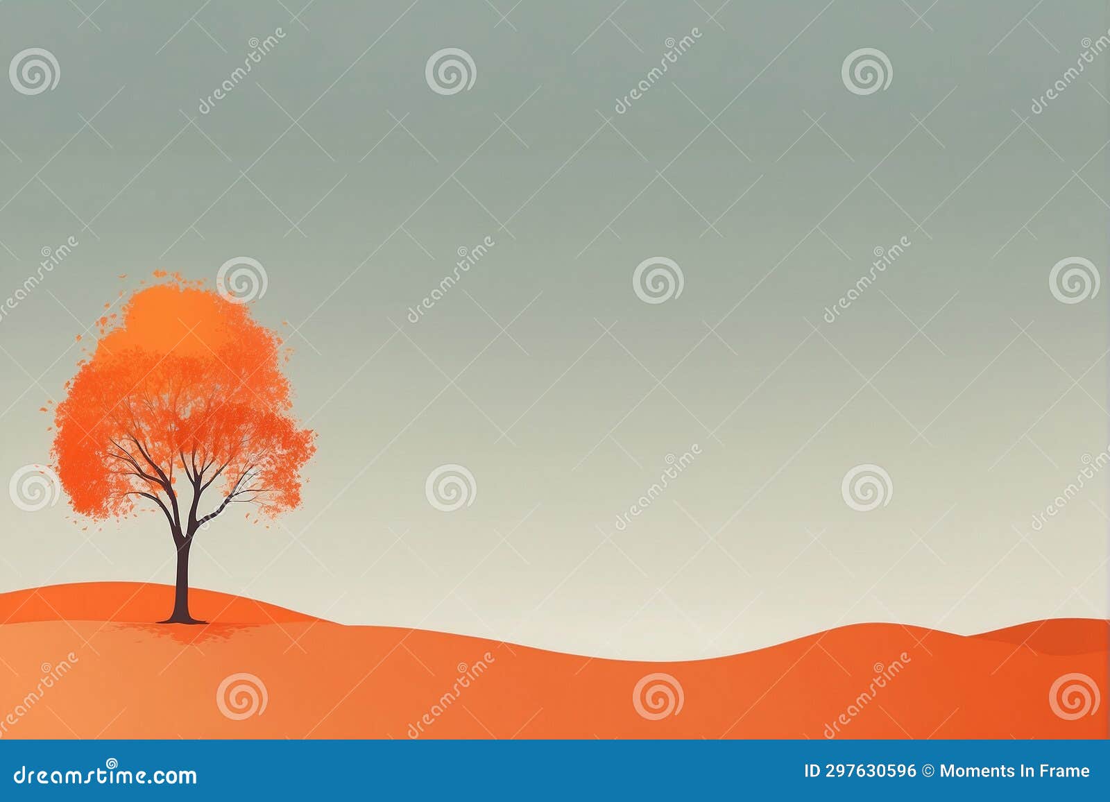 autumn landscape with a lonely tree in field, copy space