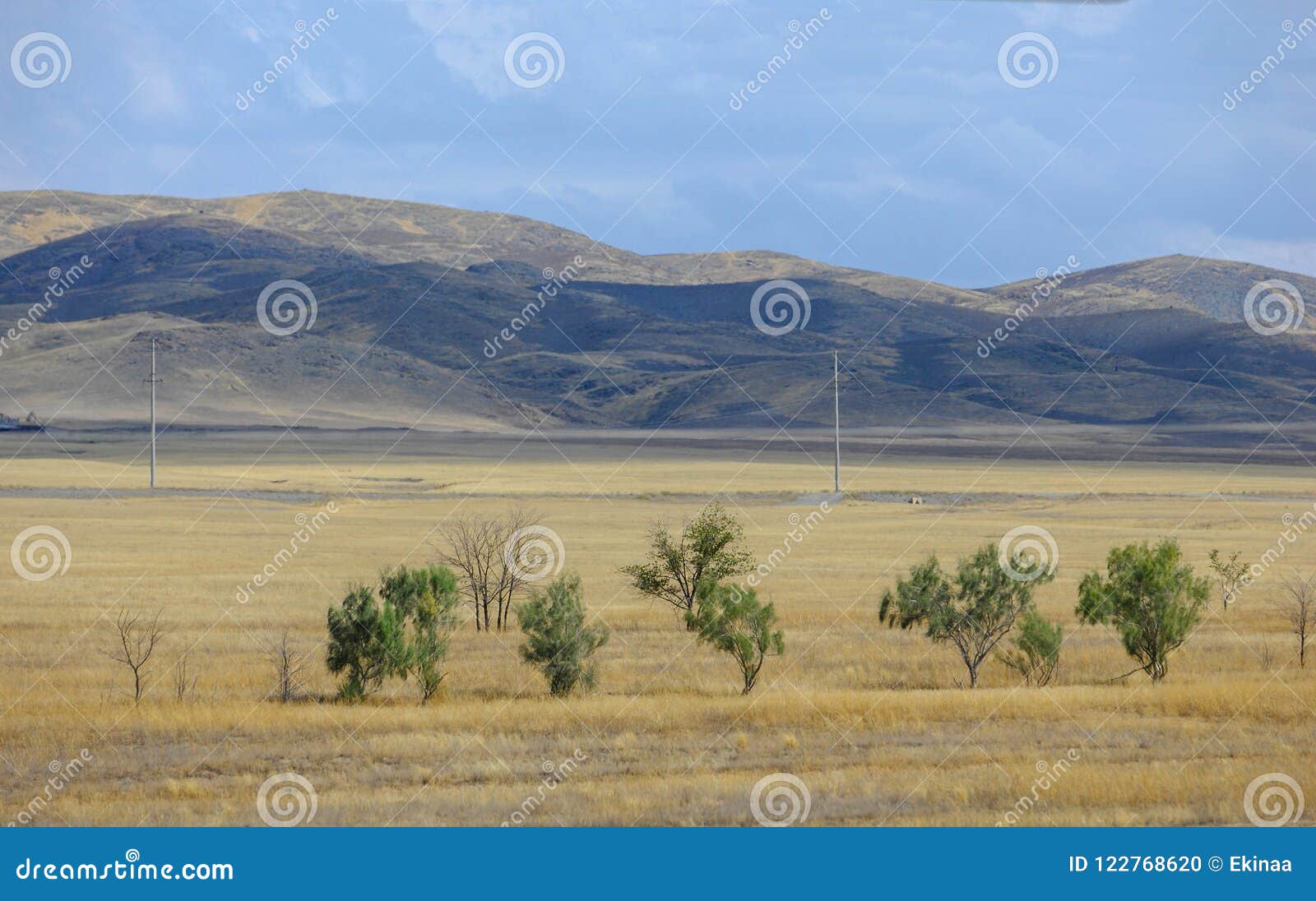 autumn landscape, steppe with mountains. prairie, veld, veldt. a