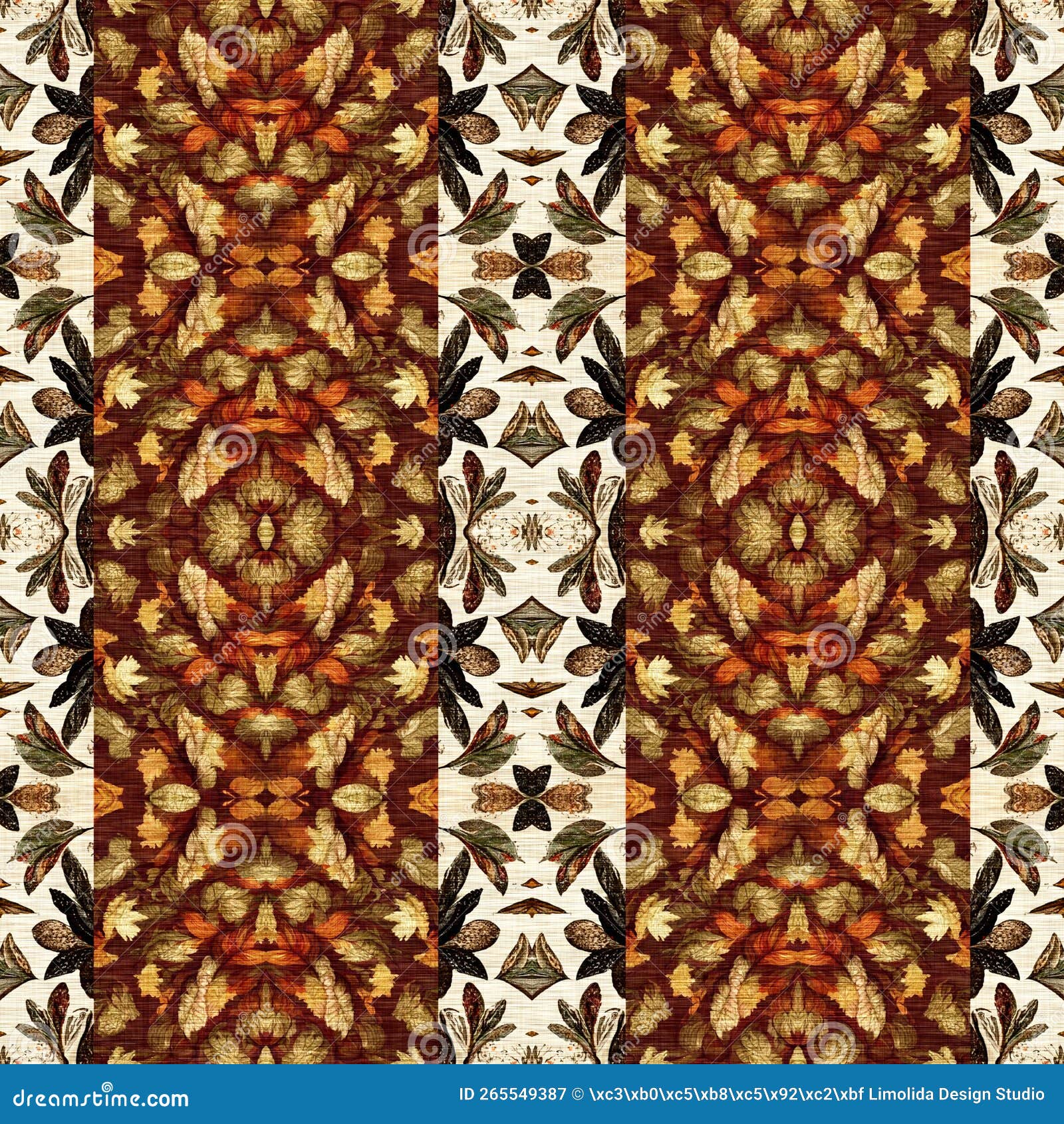 autumn leaf quilt style vintage seamless pattern. homely cottage core patchwork boho  for 70s background. natural