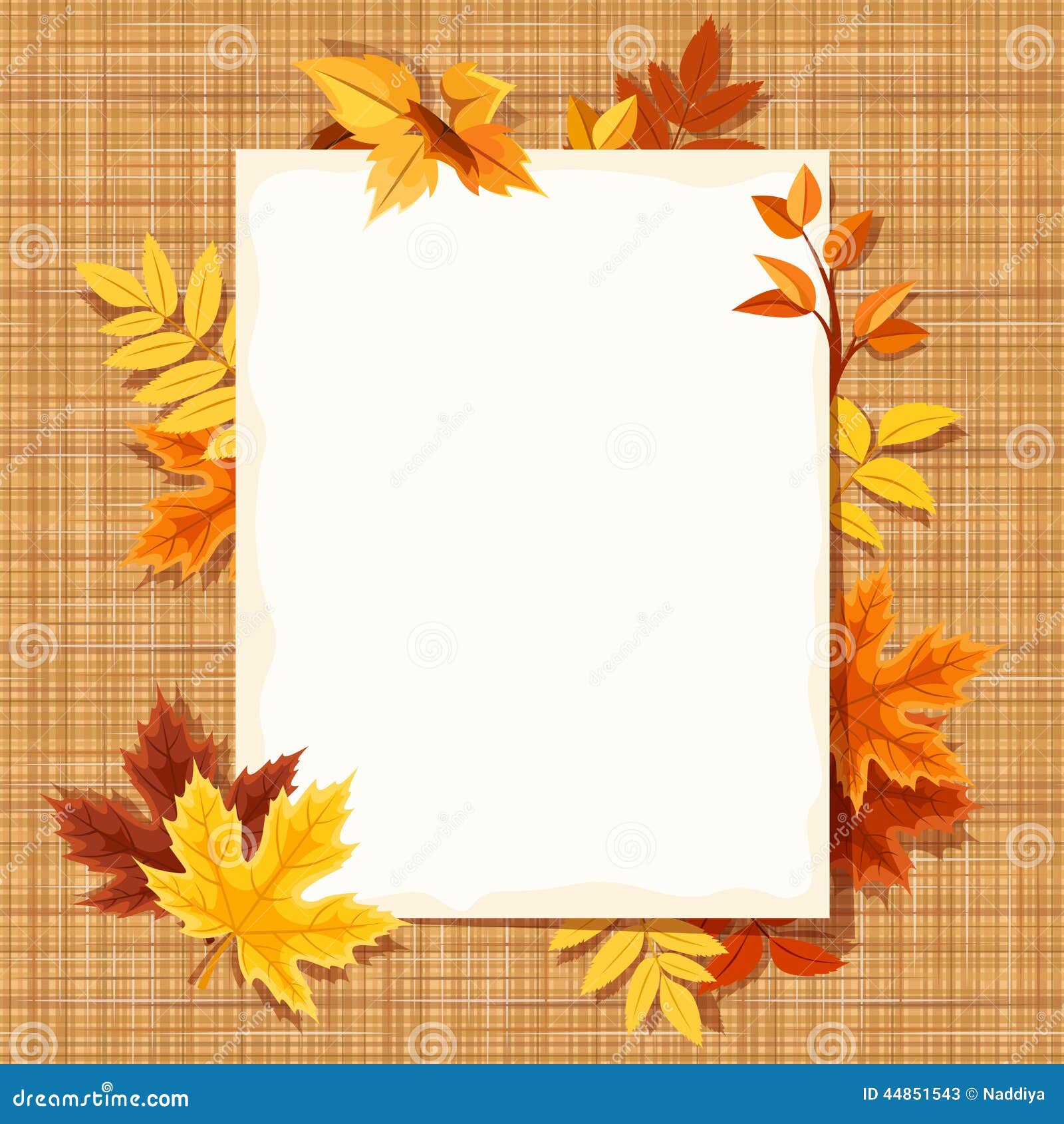 Autumn Leaves And A Paper Sheet On A Sacking Fabric. Vector Eps-10. Stock Vector ...