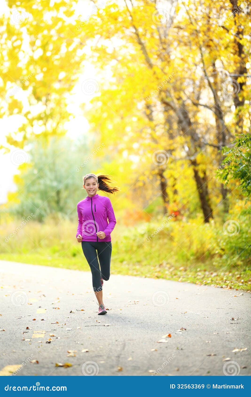 Autumn Lifestyle Woman Running in Fall Forest Stock Image - Image of ...