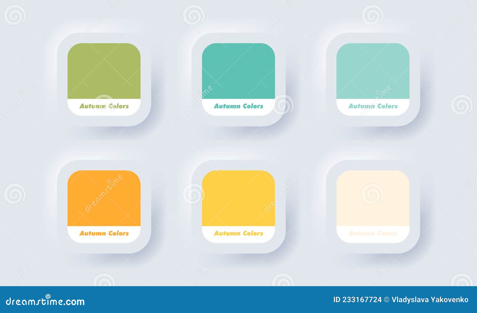 autumn palette color in rgb hex. color catalog. neumorphic ui ux white user interface web button. neumorphism.  eps 10