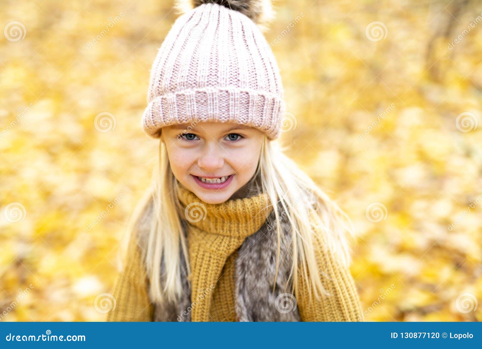 An Autumn Portrait of Cute Blond Child Girl Stock Photo - Image of ...