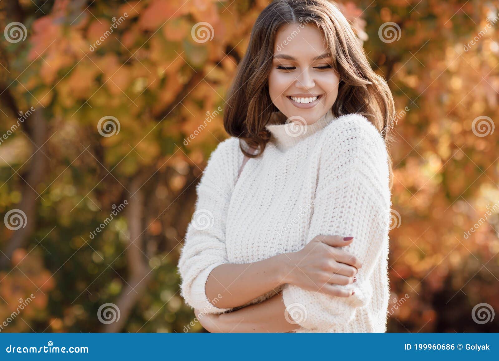 Closeup Autumn Portrait of a Happy Young Woman Outdoor Stock Photo ...