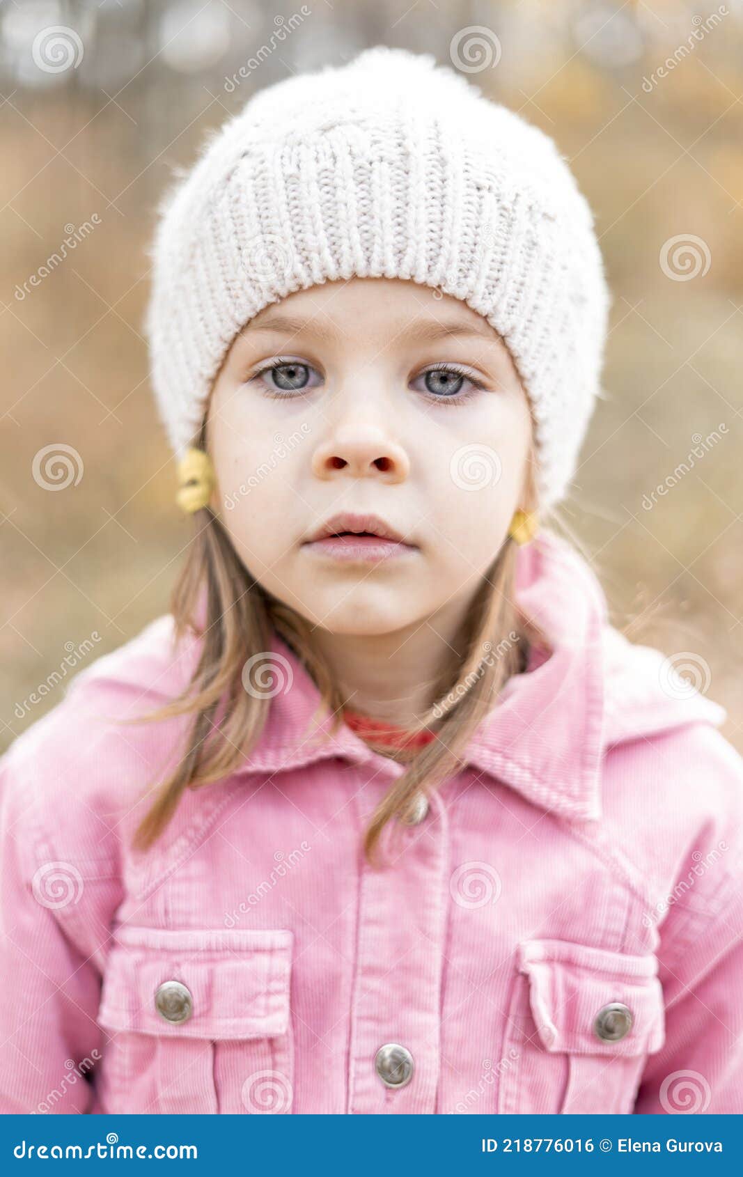 Autumn Portrait of a Pensive Caucasian Little Girl Stock Photo - Image ...