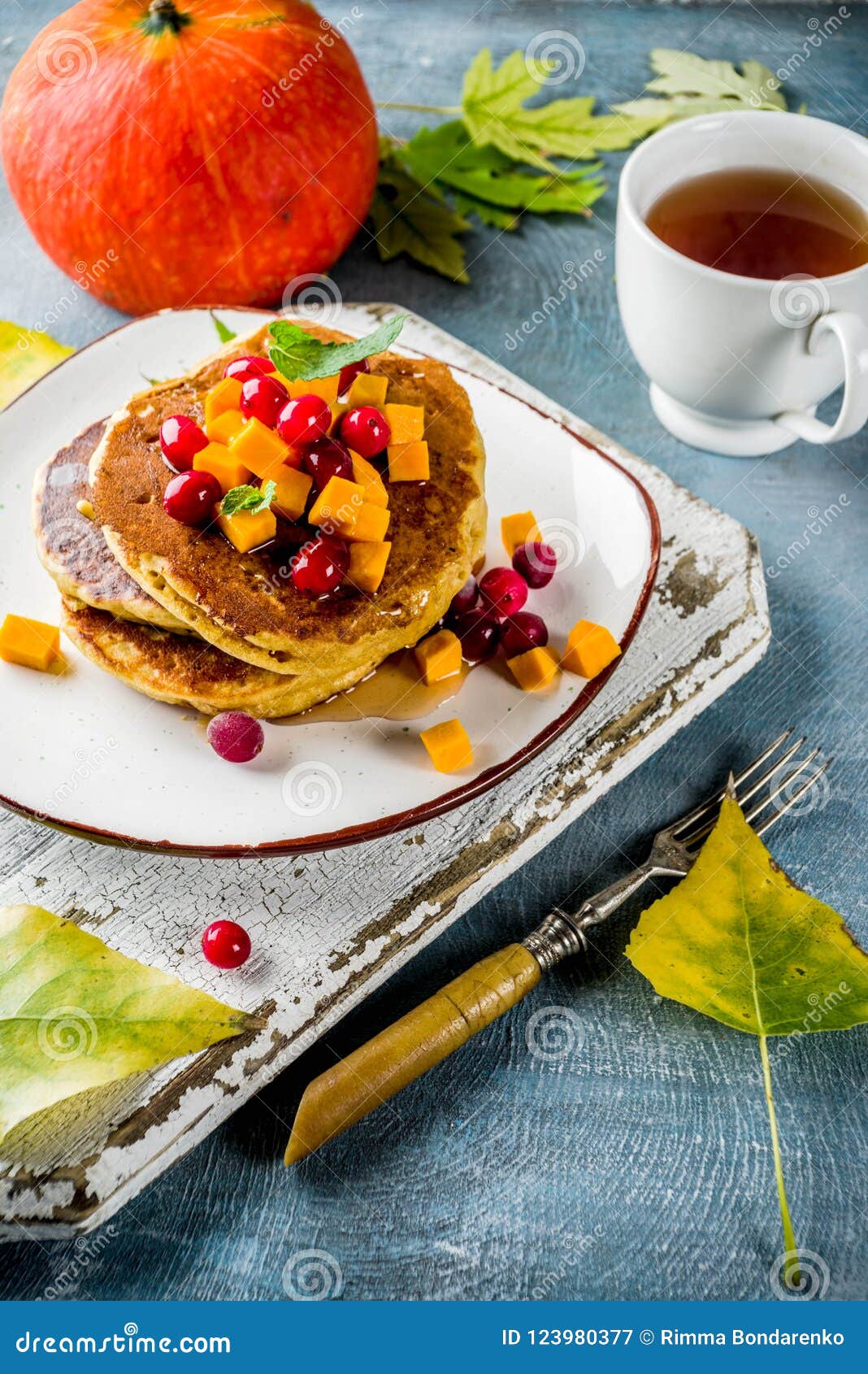 Autumn pumpkin pancakes stock image. Image of butter - 123980377