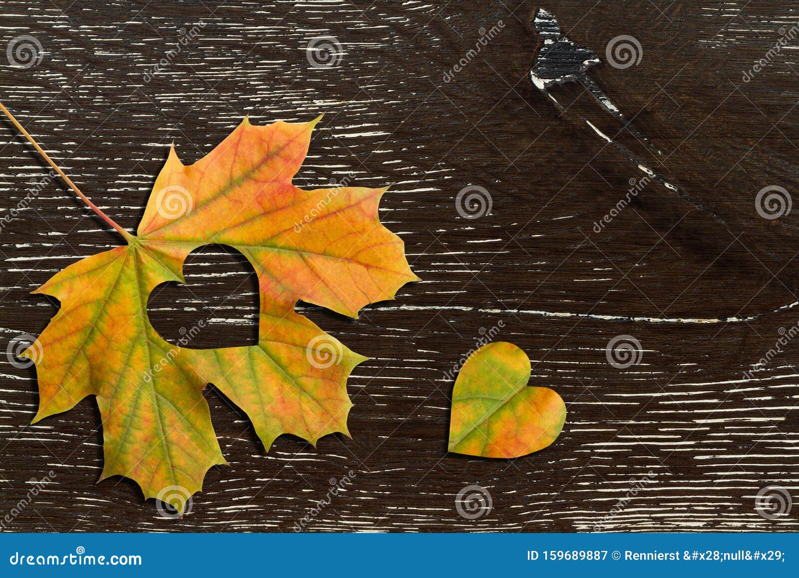 Autumn Red and Orange Leaves with Heart. Fall Wooden Background Stock ...