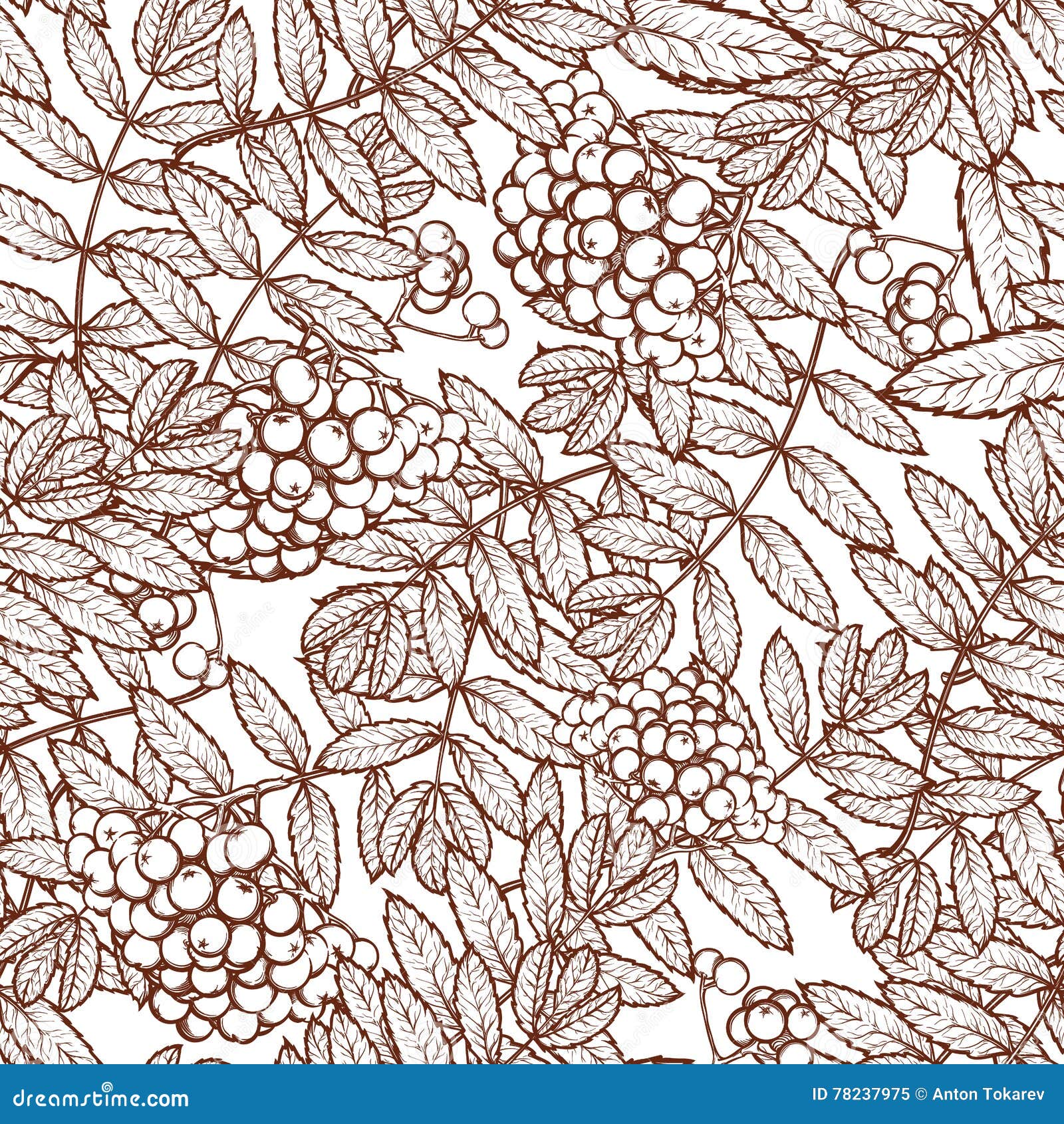 autumn rowanberry leaves and seads seamless pattern