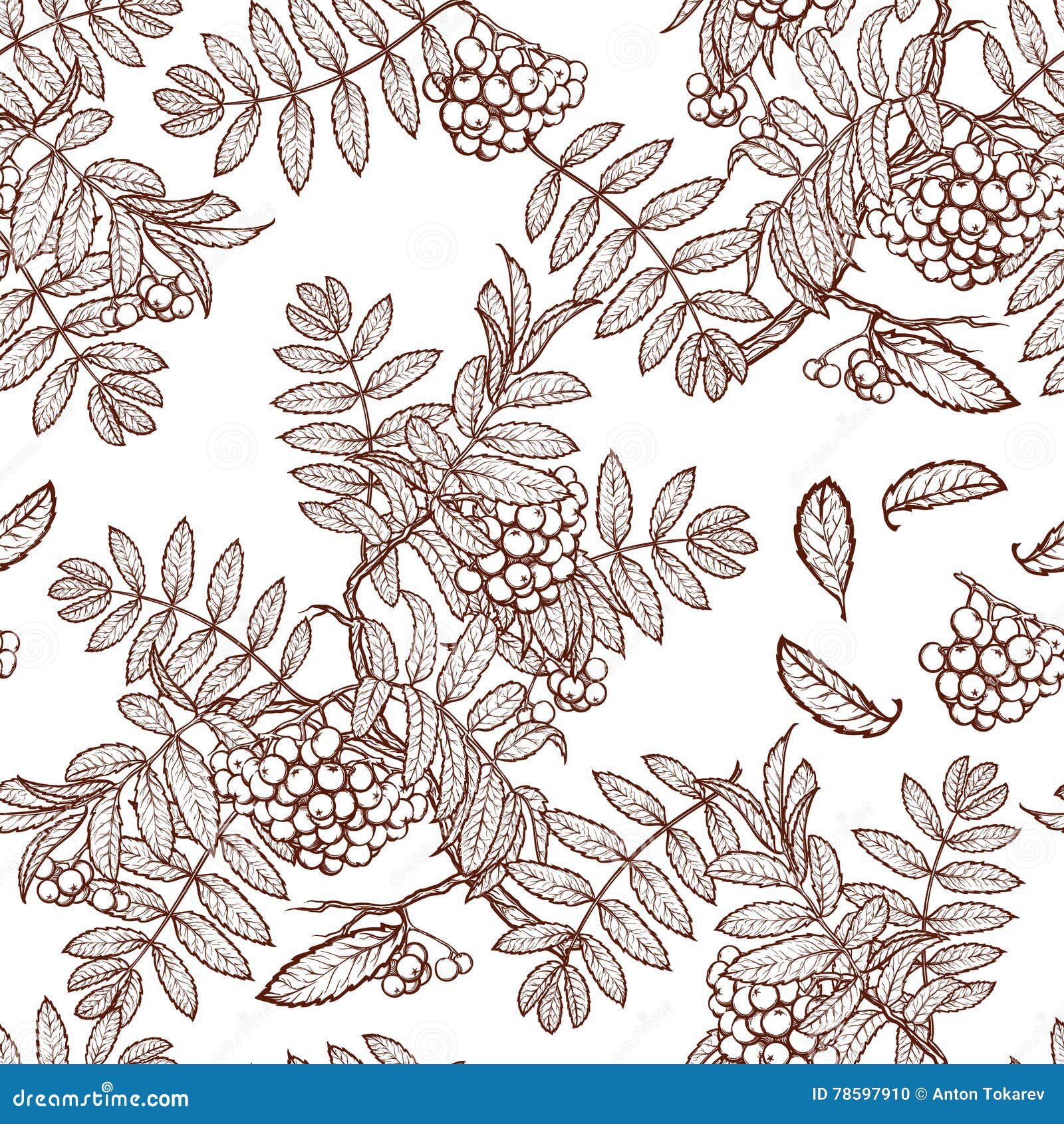 autumn rowanberry leaves and seads seamless pattern