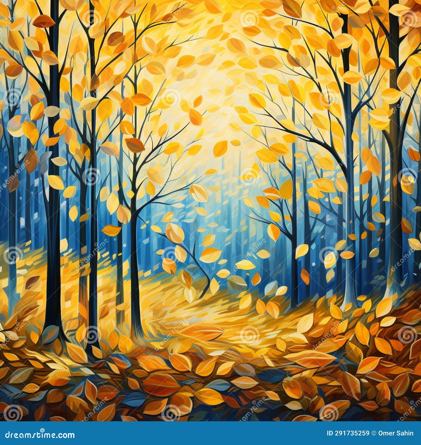 Autumn S Symphony: Leaves Dancing in Golden Hues Stock Image - Image of