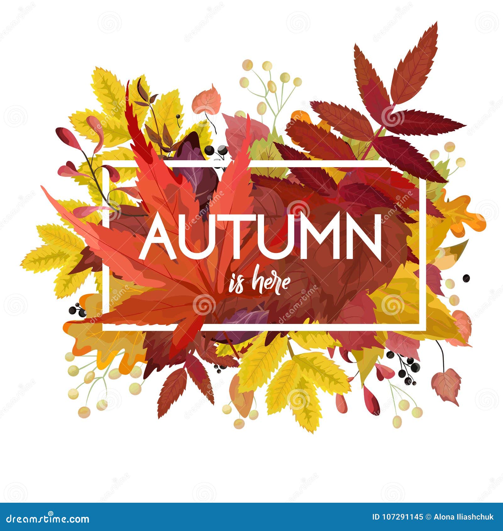 Autumn Season Vector Floral Watercolor Style Card Design Border Stock ...