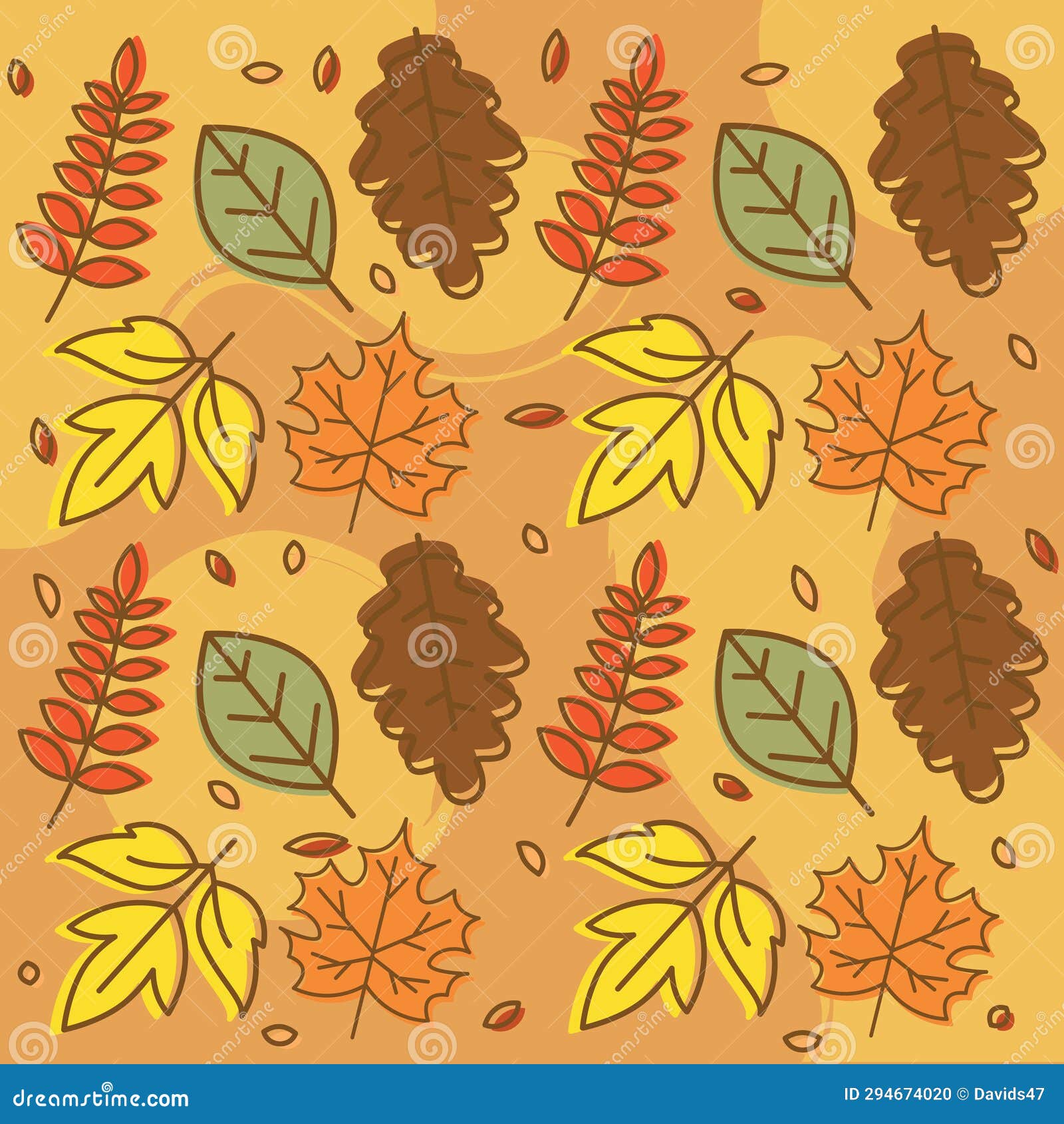 Autumn Seasonal Pattern Background with Leaves Vector Stock