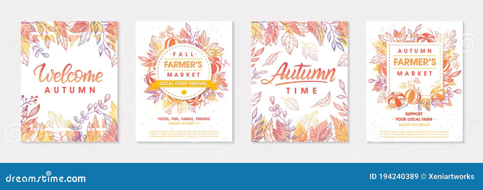 autumn seasonals postes with leaves and floral s in fall colors