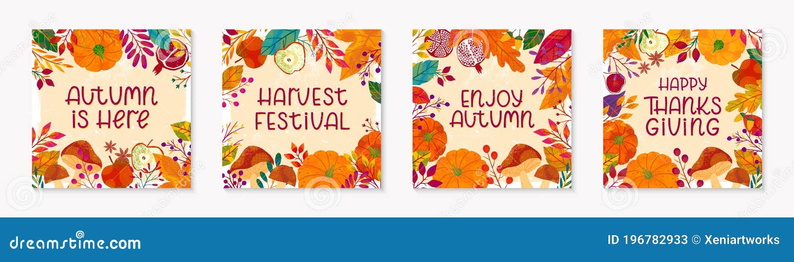autumn seasonals postes with leaves and floral s in fall colors