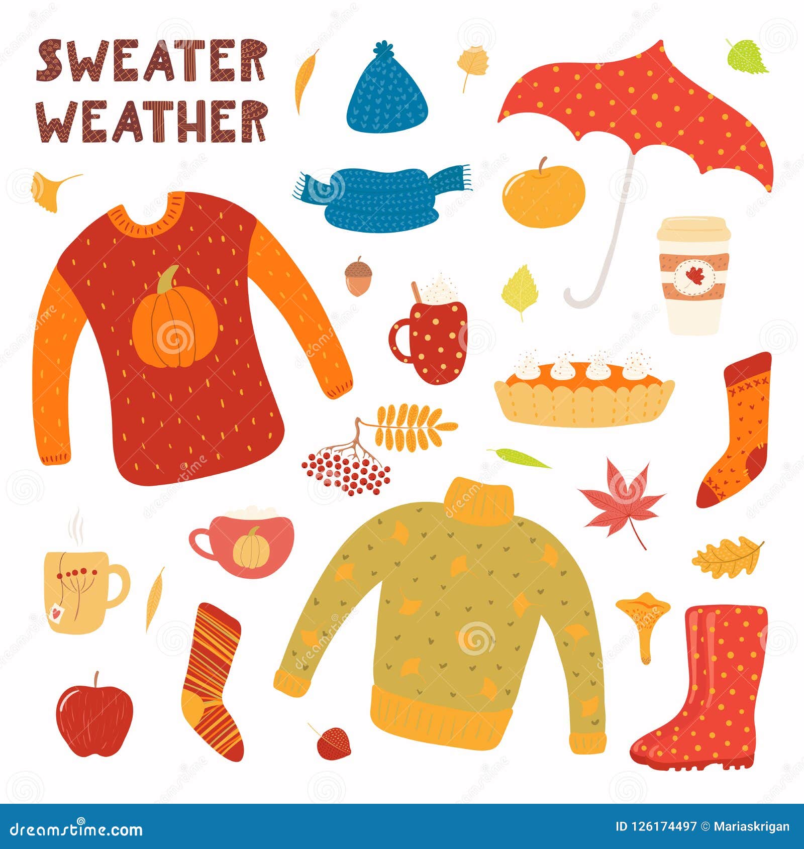 Autumn Set with Clothes, Food Stock Vector - Illustration of drink ...