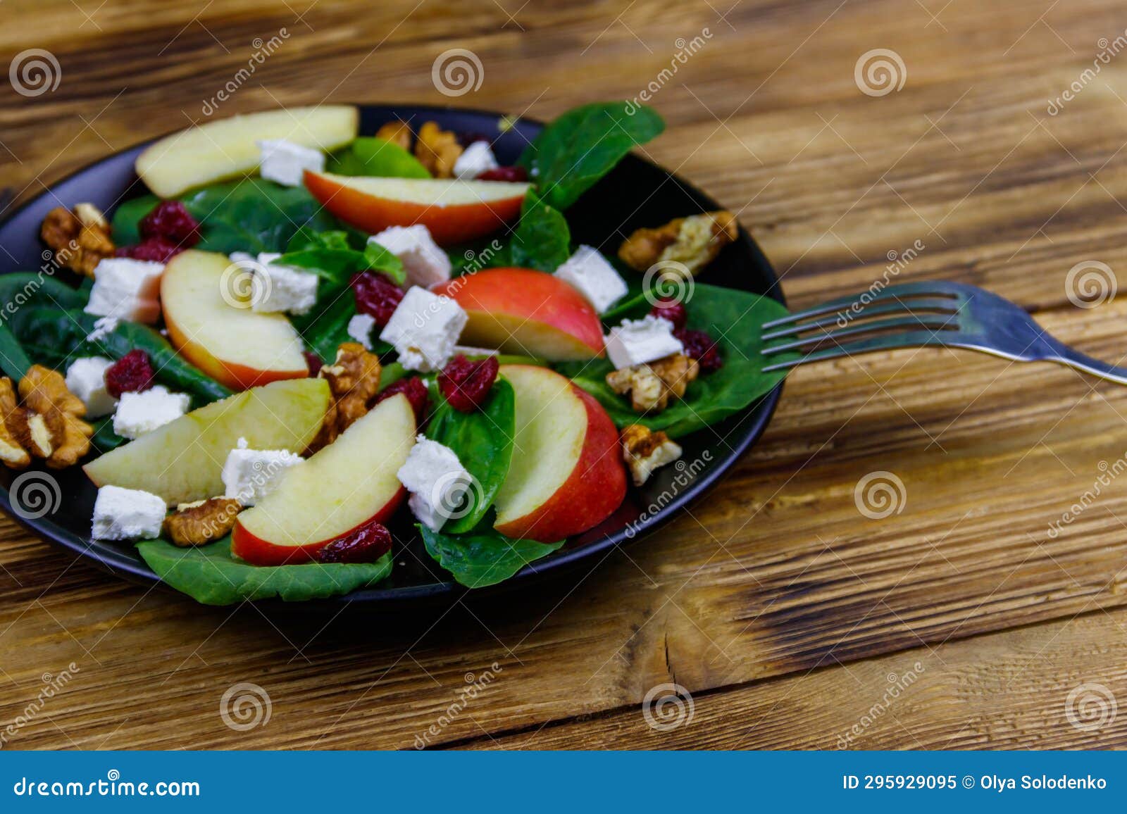 Autumn Spinach Salad with Apple, Feta Cheese, Walnut and Dried