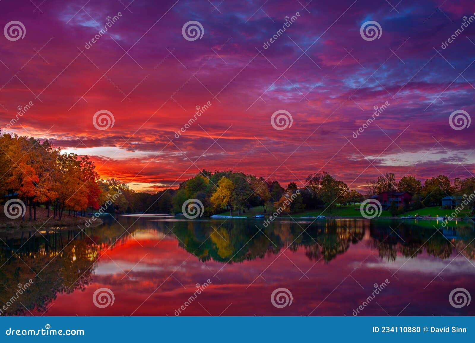 autumn sunrise over a lake in woodford county, illinois