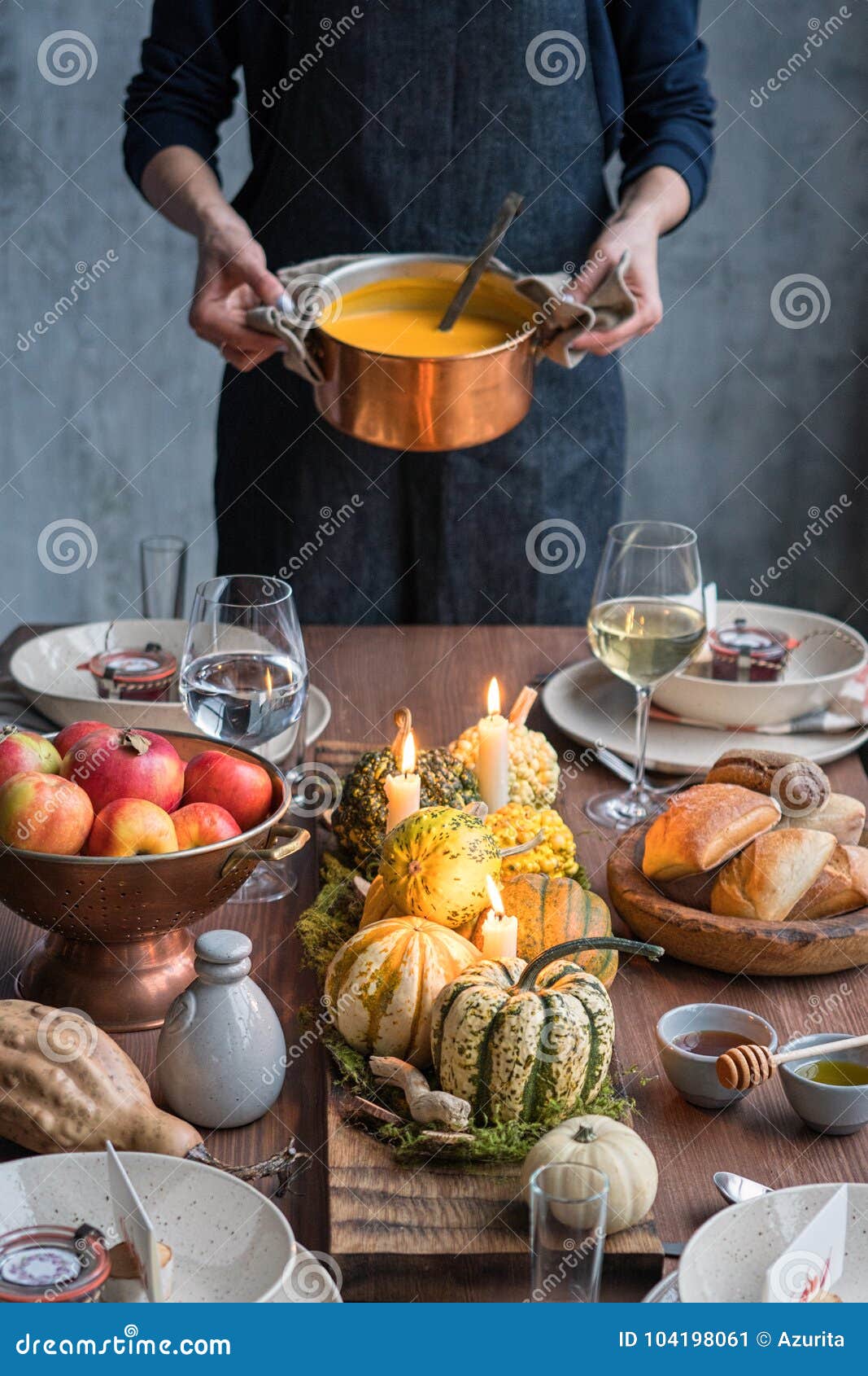 Autumn Table Setting with Pumpkins. Thanksgiving Dinner and Fall ...
