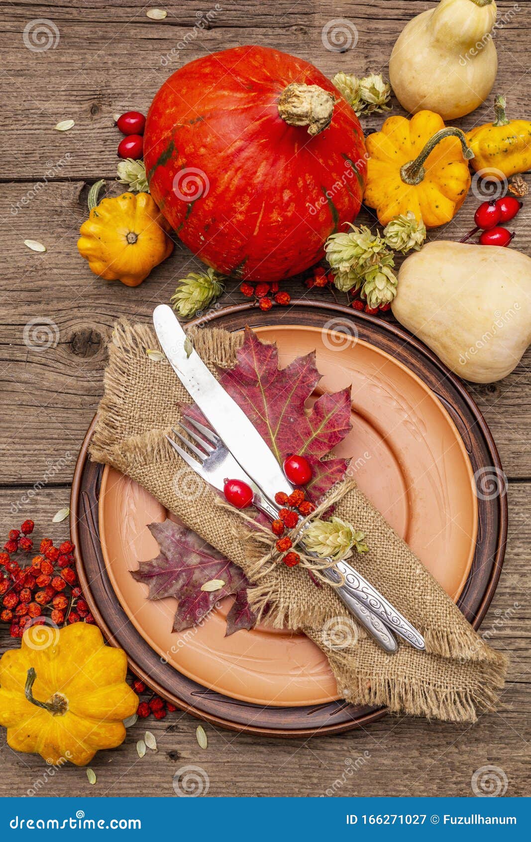 Autumn and Thanksgiving Dinner Place Setting Stock Image - Image of ...