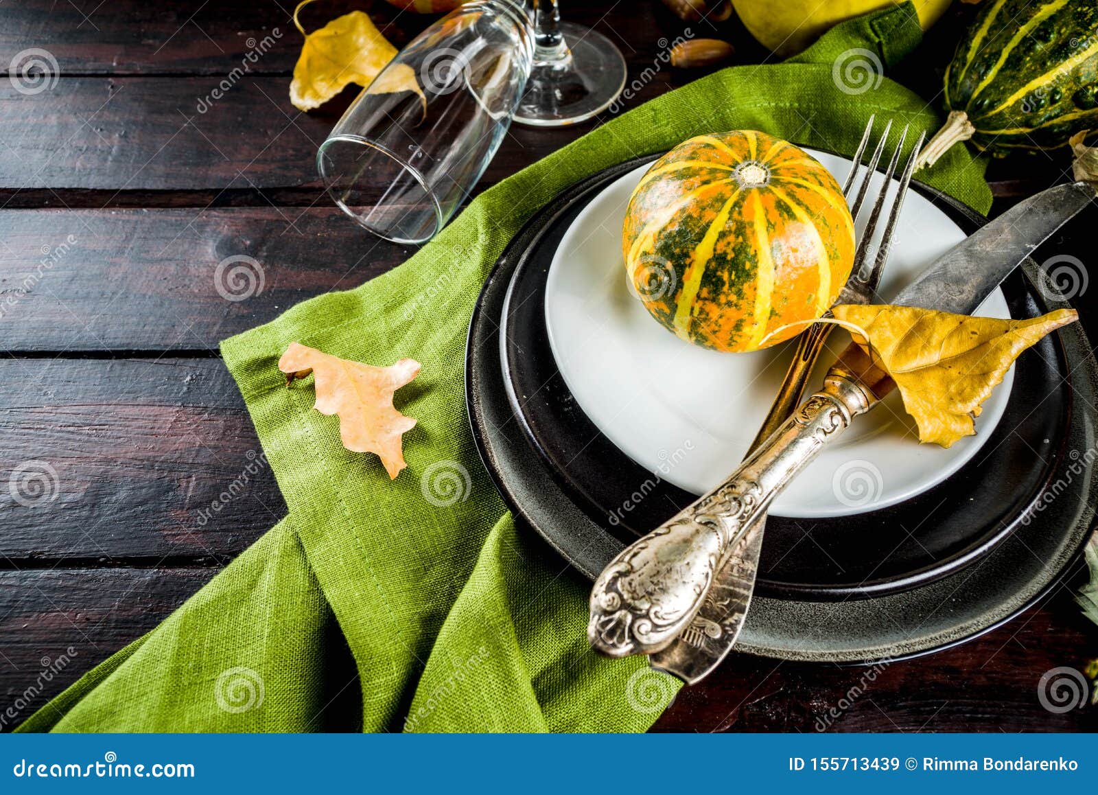 Autumn and Thanksgiving Table Setting Stock Image - Image of plate ...