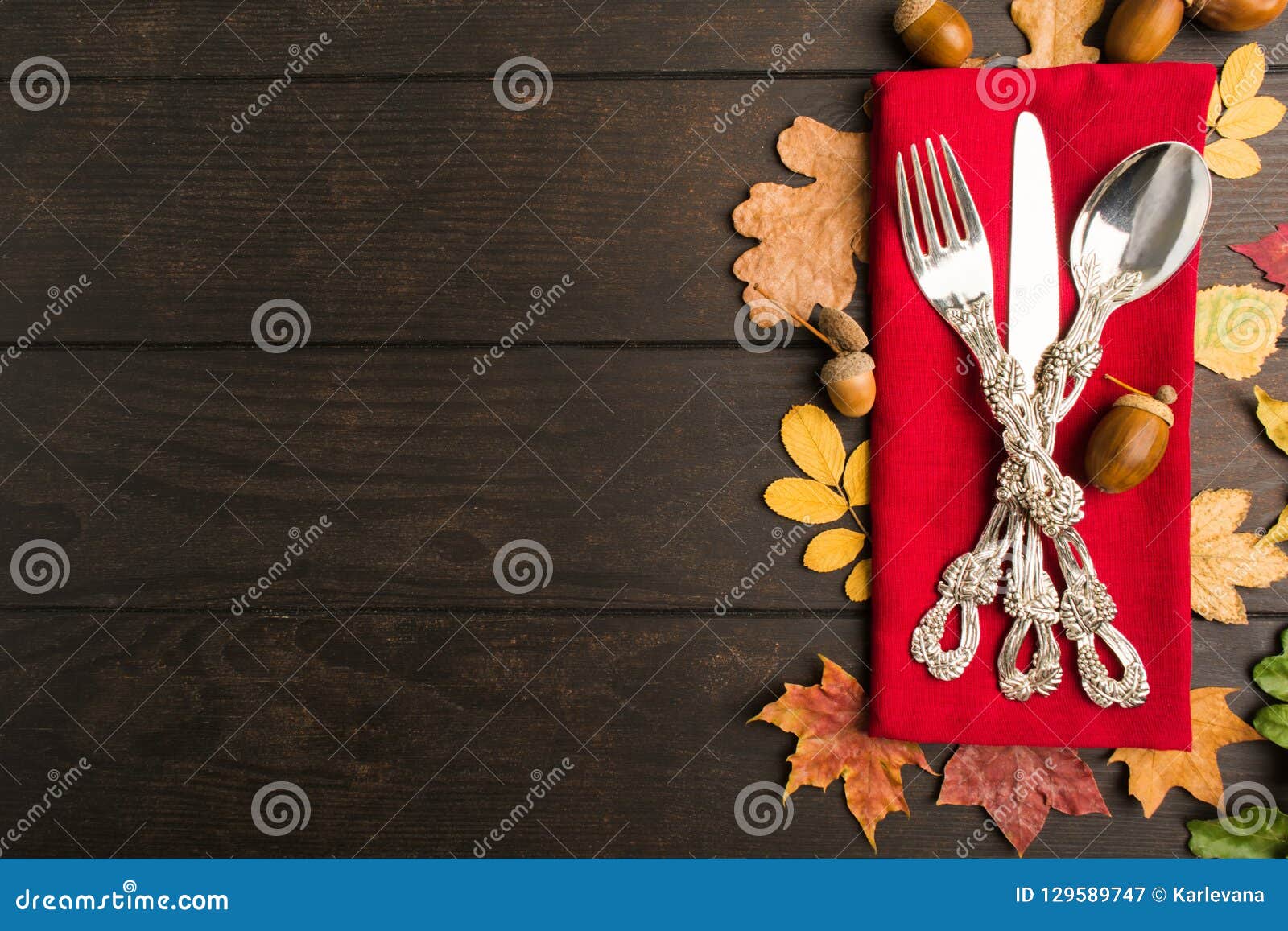 Autumn Thanksgiving Table with Tableware and Red Tissue Stock Image ...