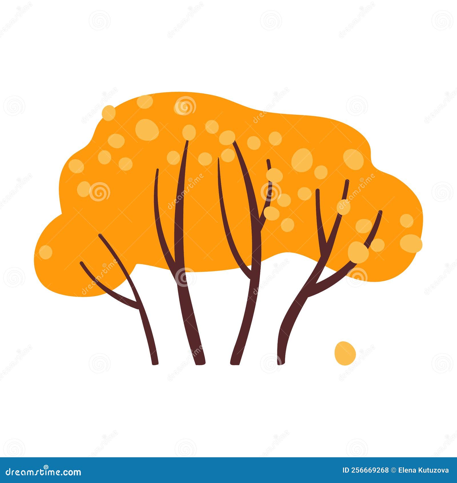 Autumn Tree. Yellow Bush for Garden Forest Park. Withering Plant with