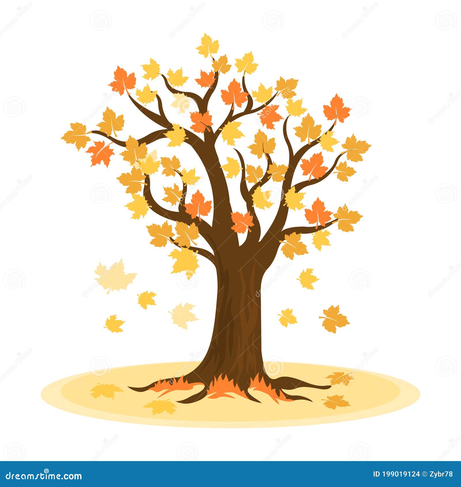 Autumn Tree with Yellow Leaves Stock Vector - Illustration of october,  tree: 199019124