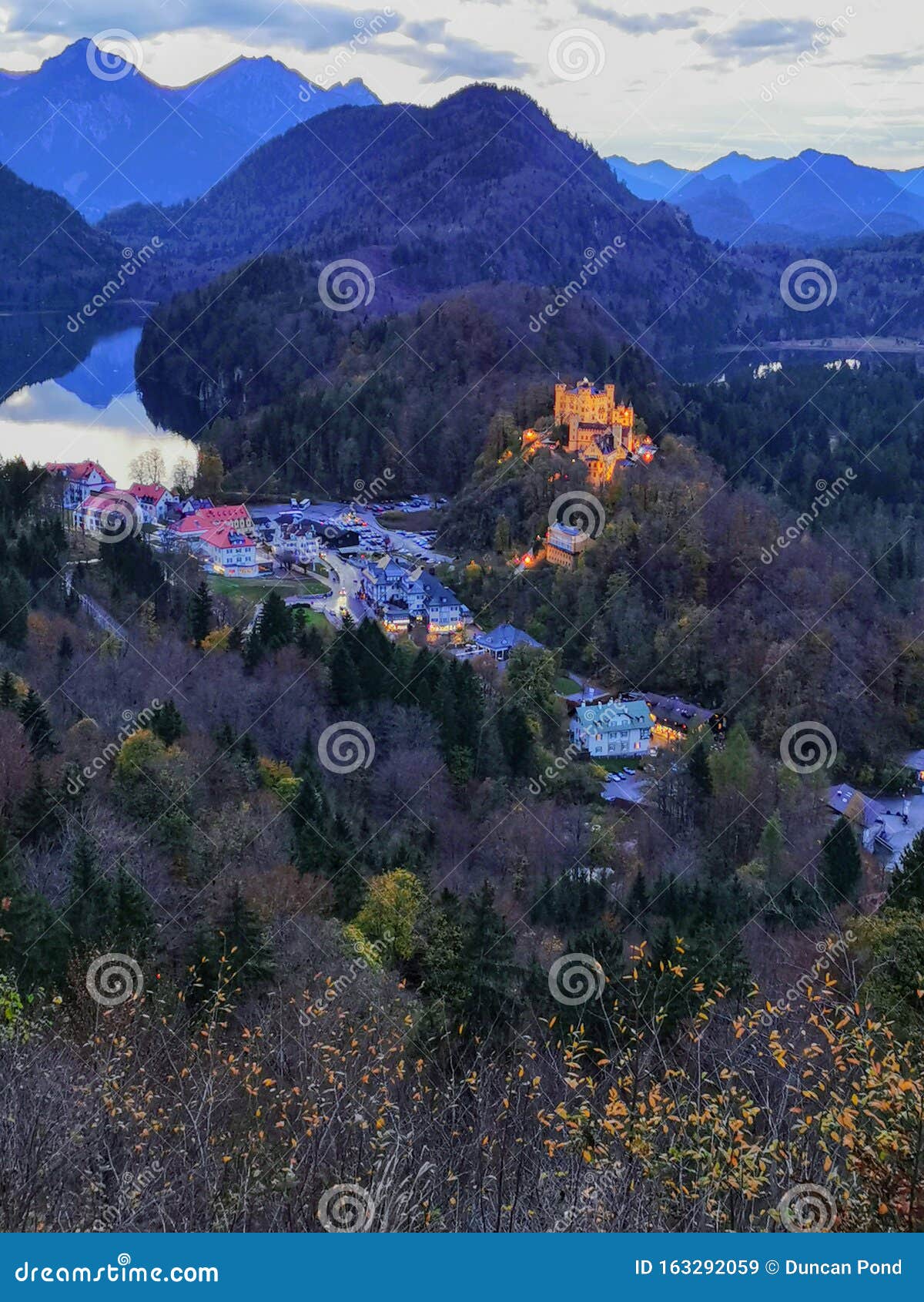 autumn twilight view over hohenschwangau castle tall