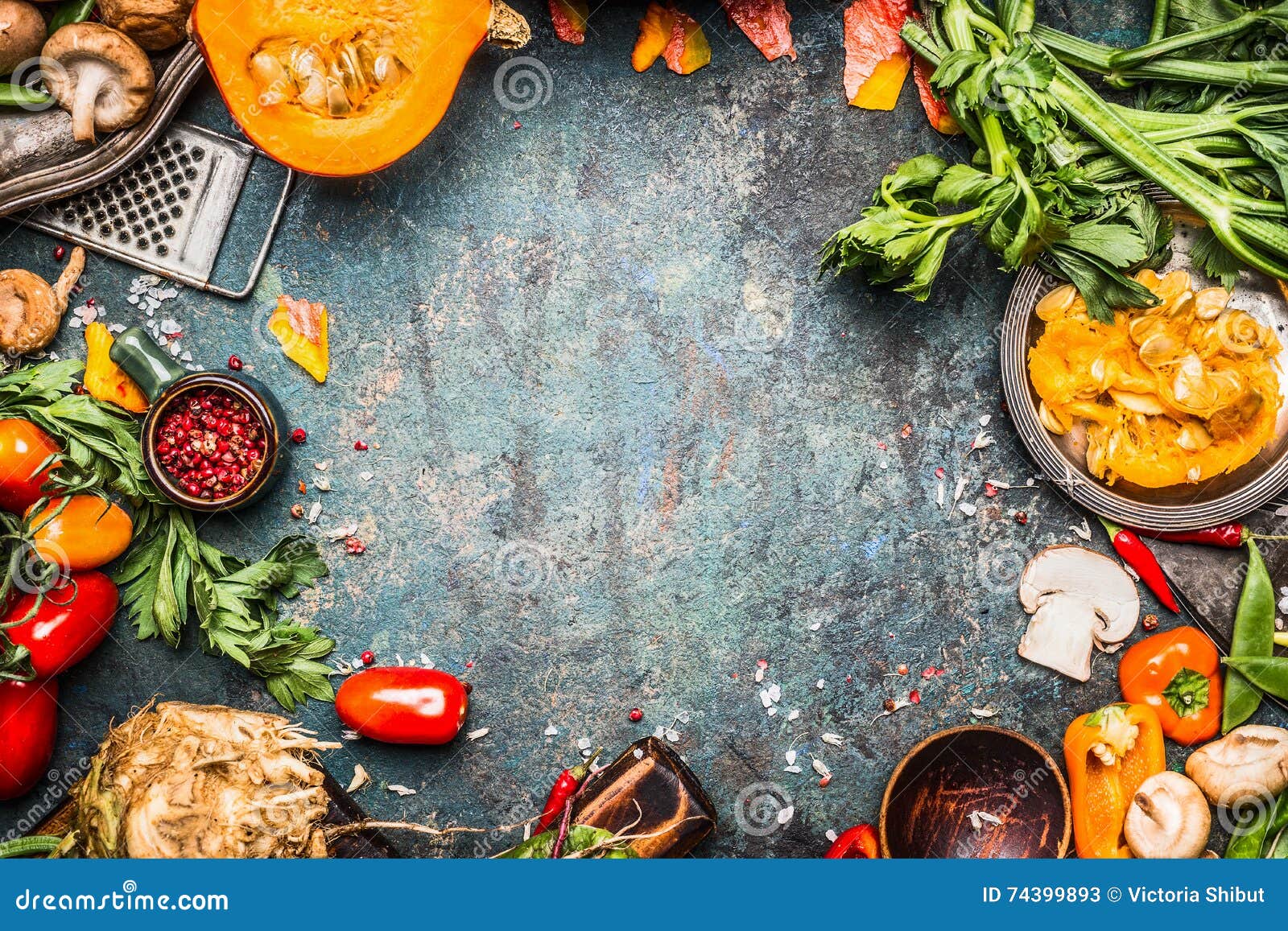 Autumn Vegetables Cooking Preparation . Pumpkin, Tomatoes, Root ...