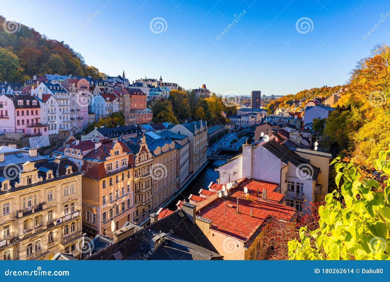 autumn view of old town of karlovy vary carlsbad, czech republic, europe