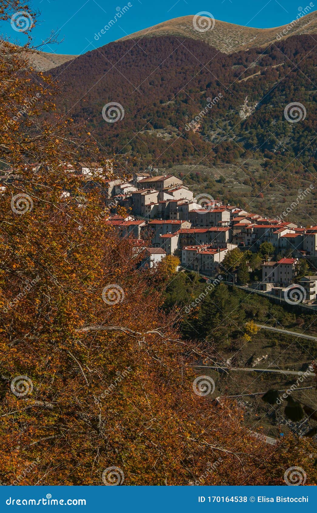 autumn view of opi, the small townlocated inside abruzzo national park