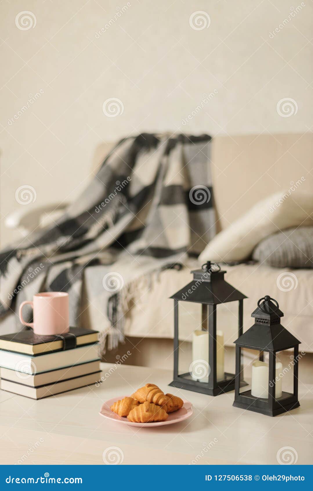 Autumn Winter Concept - Coziness and Warmth in the House. Beig Stock