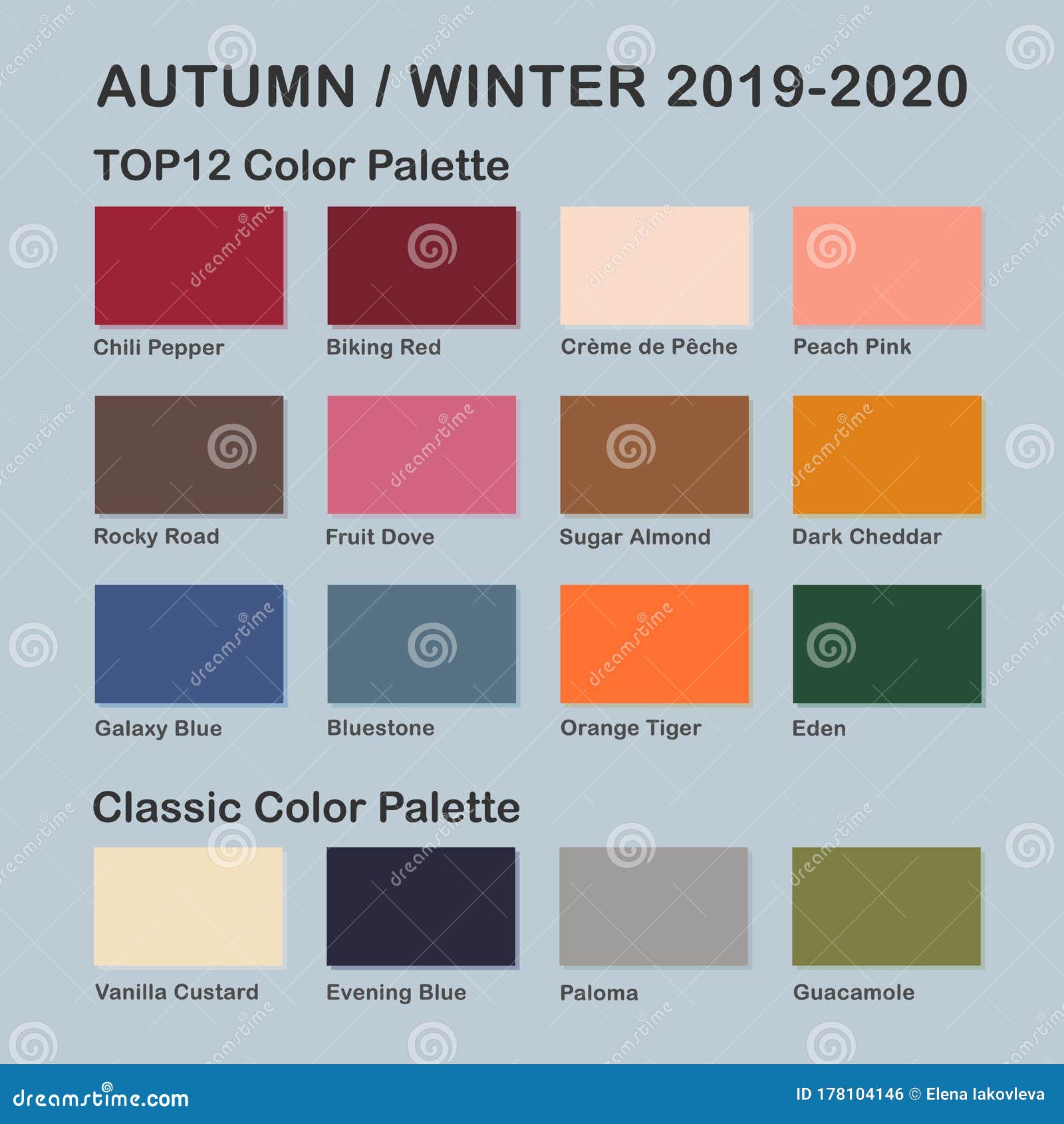 Autumn / Winter 2019-2020 Trendy Color Palette. Fashion Color Trend ...