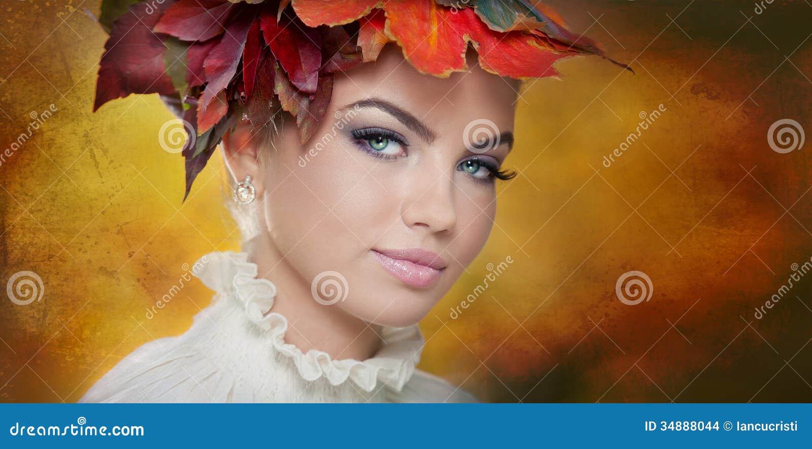 Autumn Woman. Beautiful Creative Makeup and Hair Style in Outdoor Shoot ...