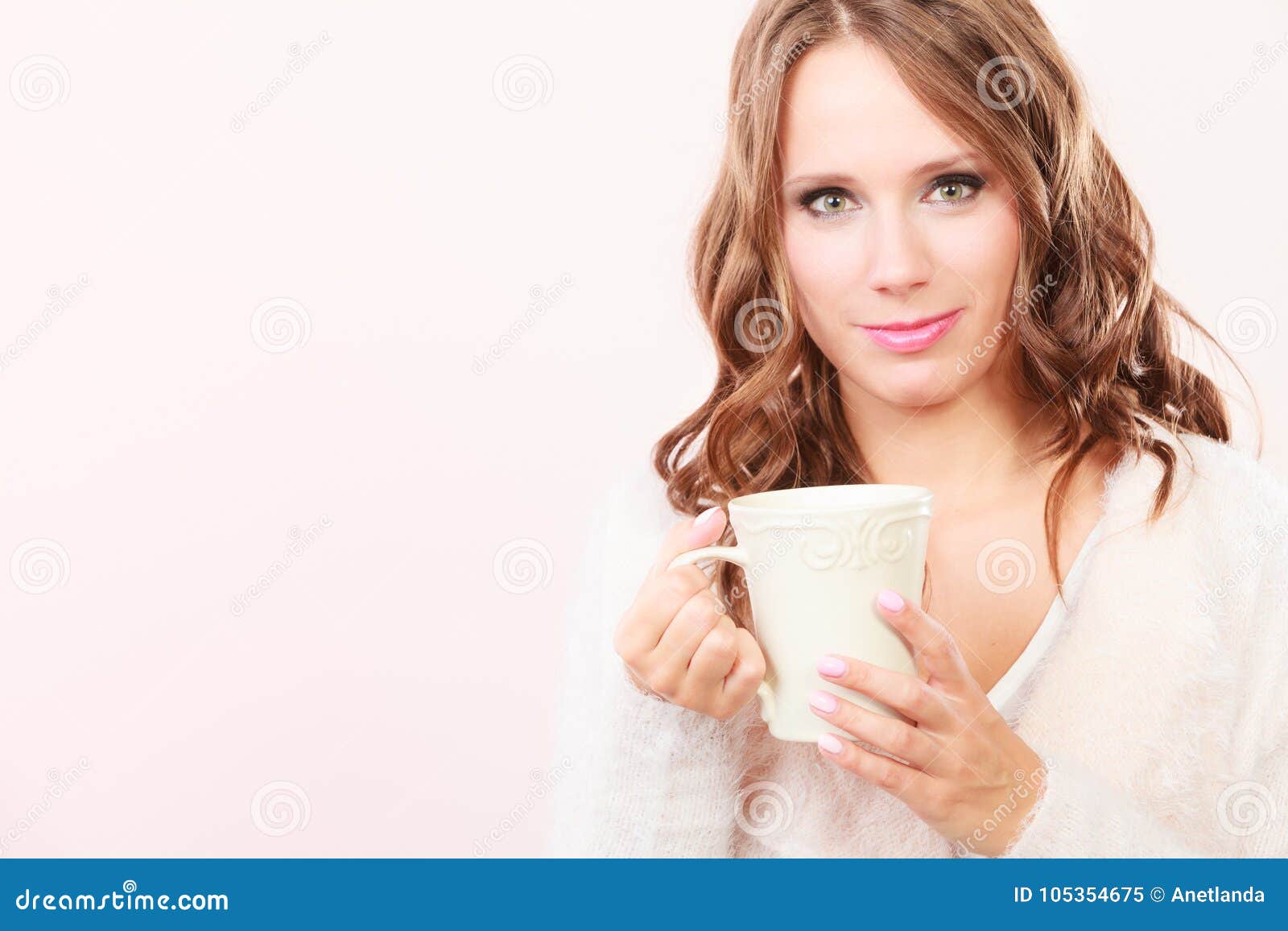 Autumn Woman Holds Mug with Coffee Warm Beverage Stock Image - Image of ...