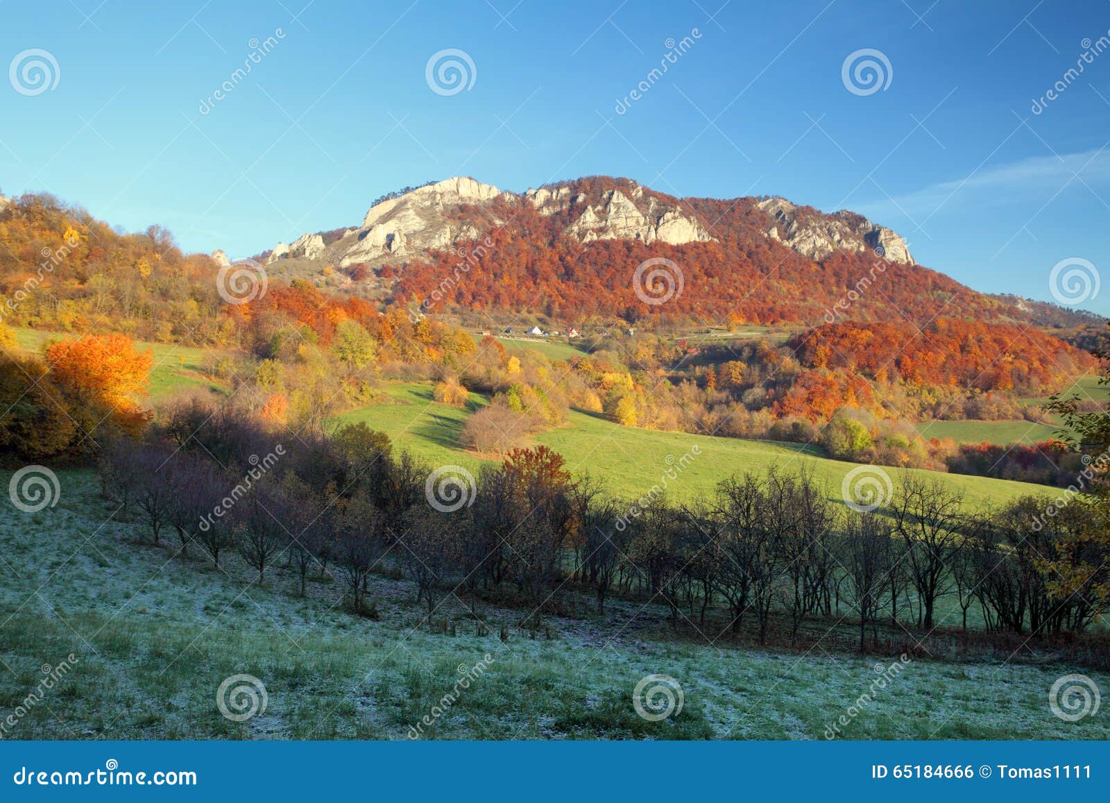 autumna view of vrsatec and vrsatecke podhradie village - slovak