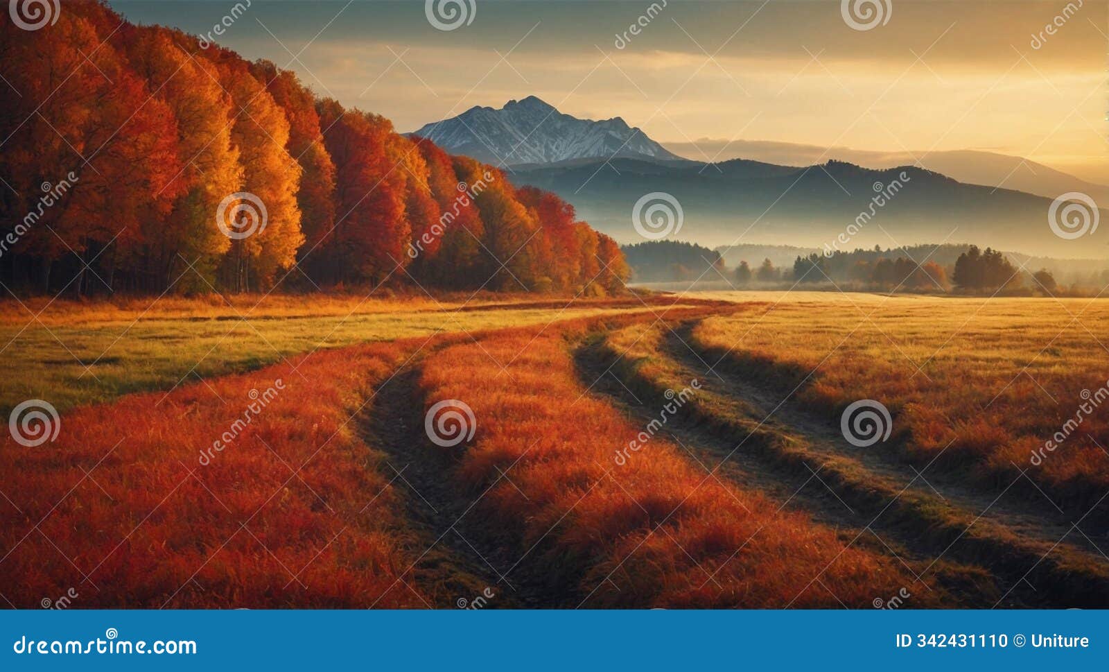 autumnal splendor in a mountainous landscape at sunrise