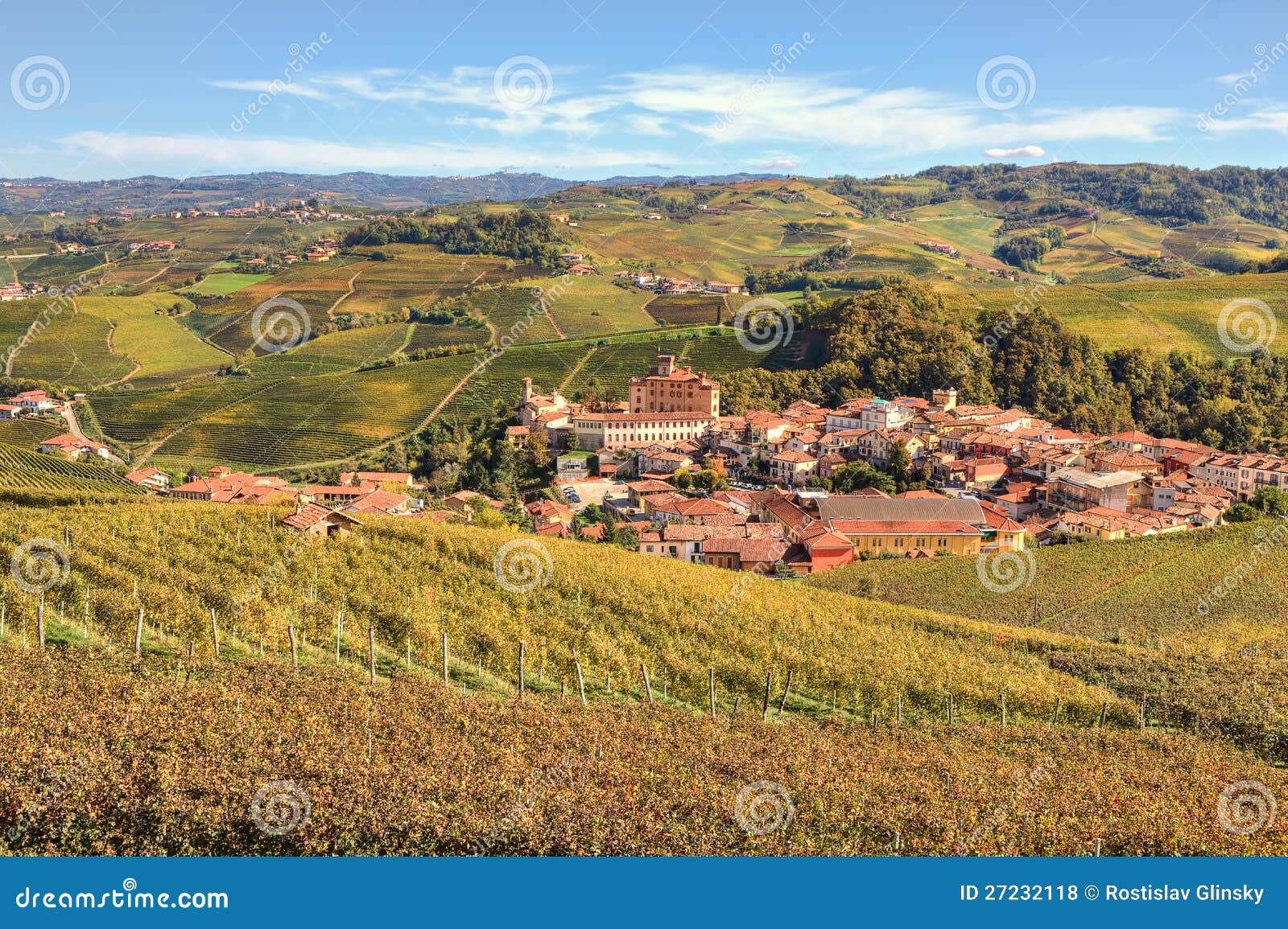 Autumnal View On Barolo Piedmont Italy  Royalty Free 