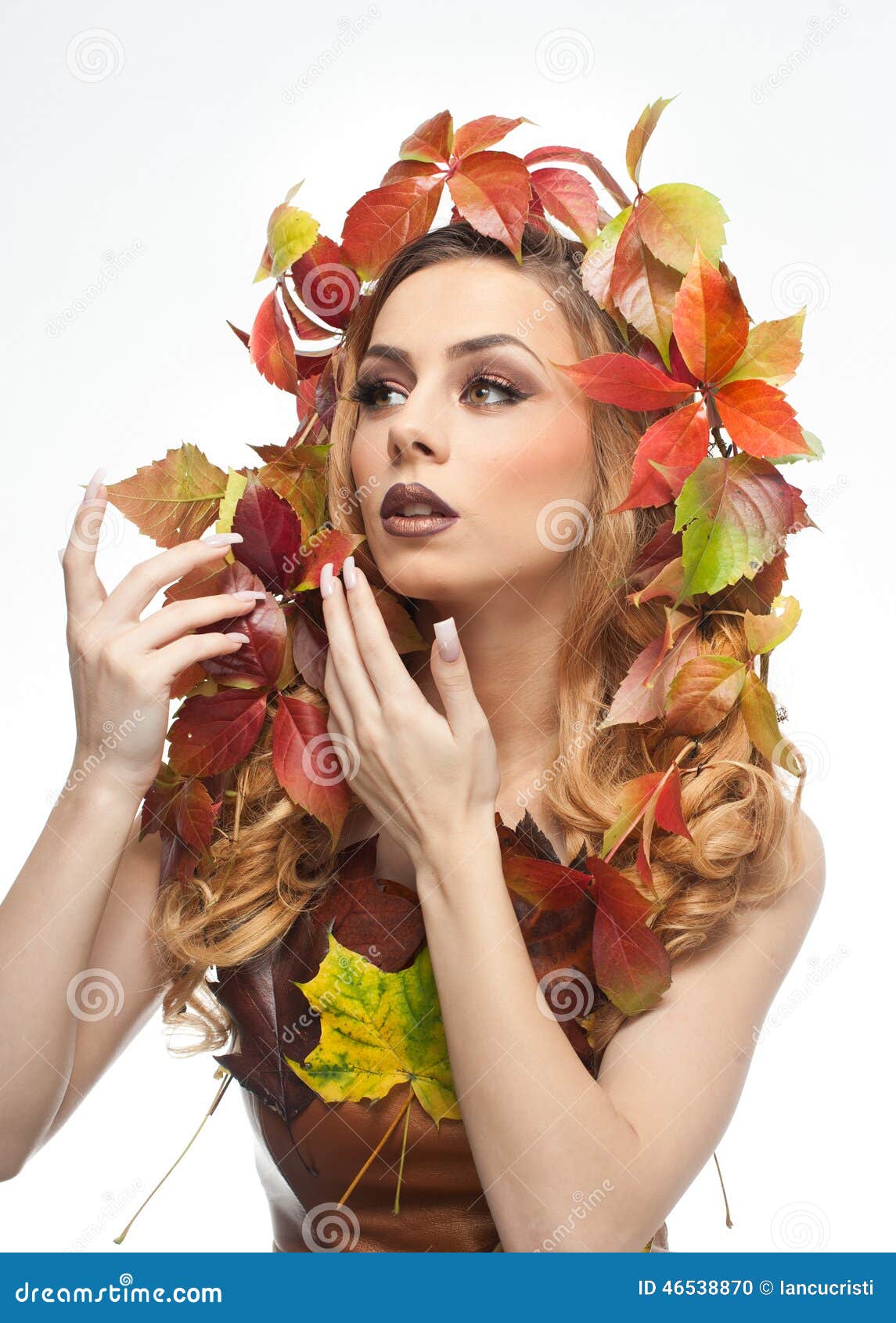 Autumnal Woman. Beautiful Creative Makeup and Hair Style in Fall ...