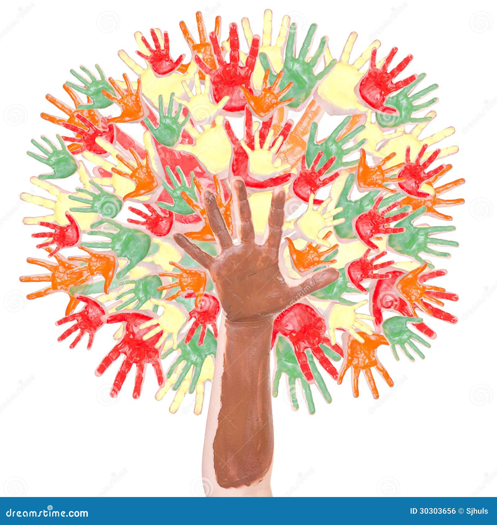Autumn tree made of hands stock illustration. Illustration